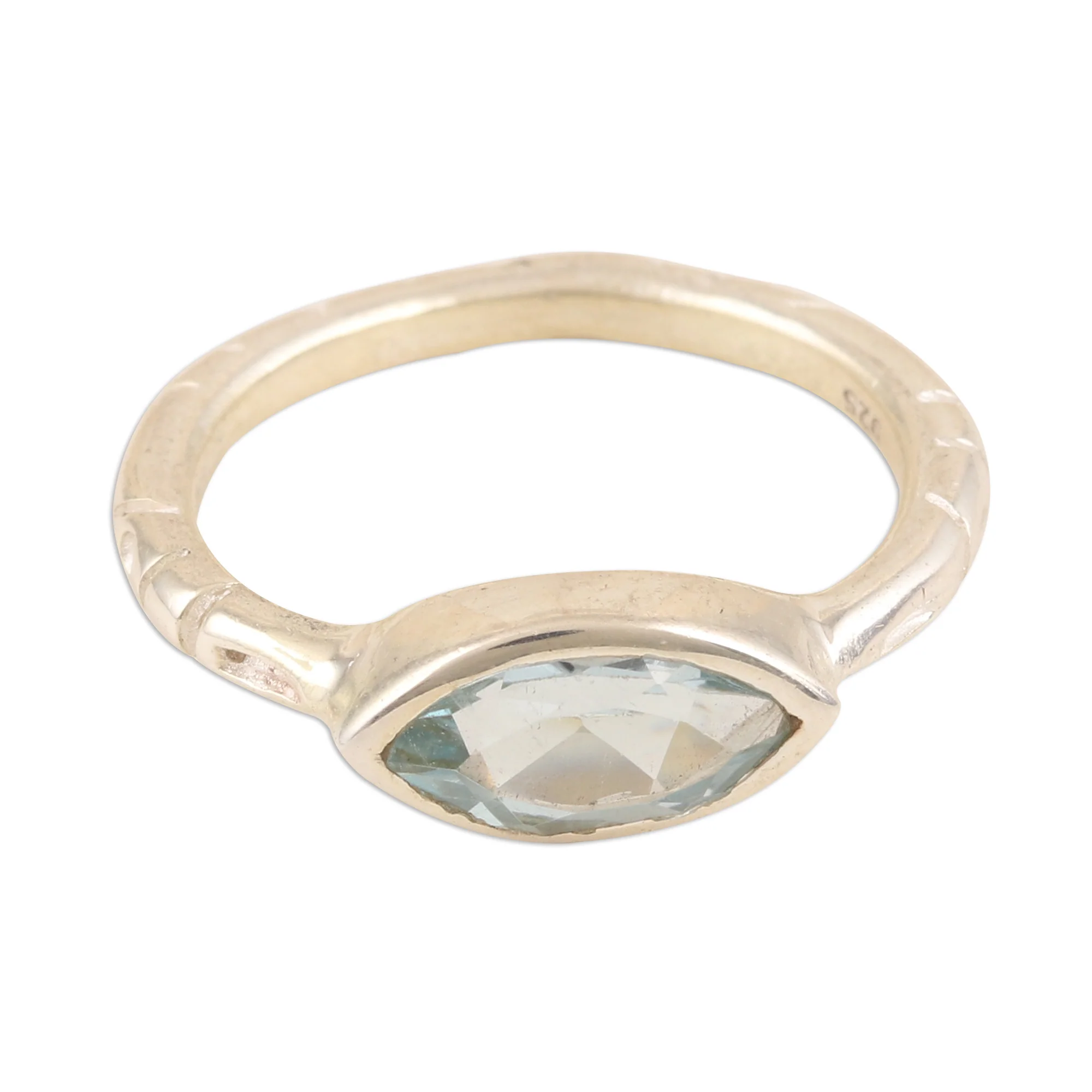 Delicate Eye Marquise Cut Blue Topaz Ring from India - Image 2