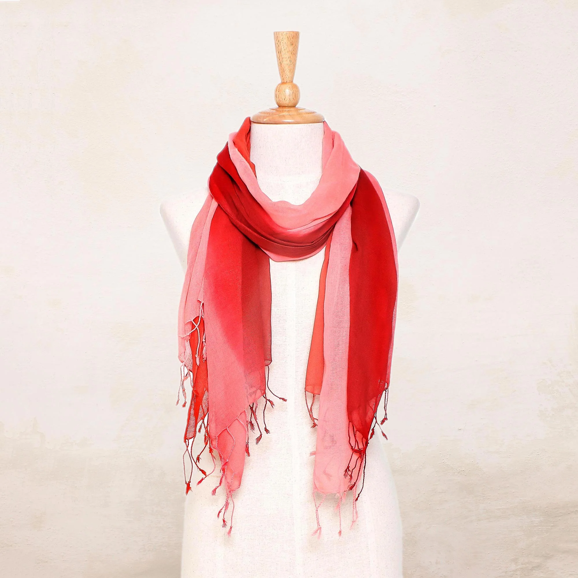 Delightful Breeze in Red Cotton Wrap Scarves in Red Pink and Orange (Pair) - Image 5