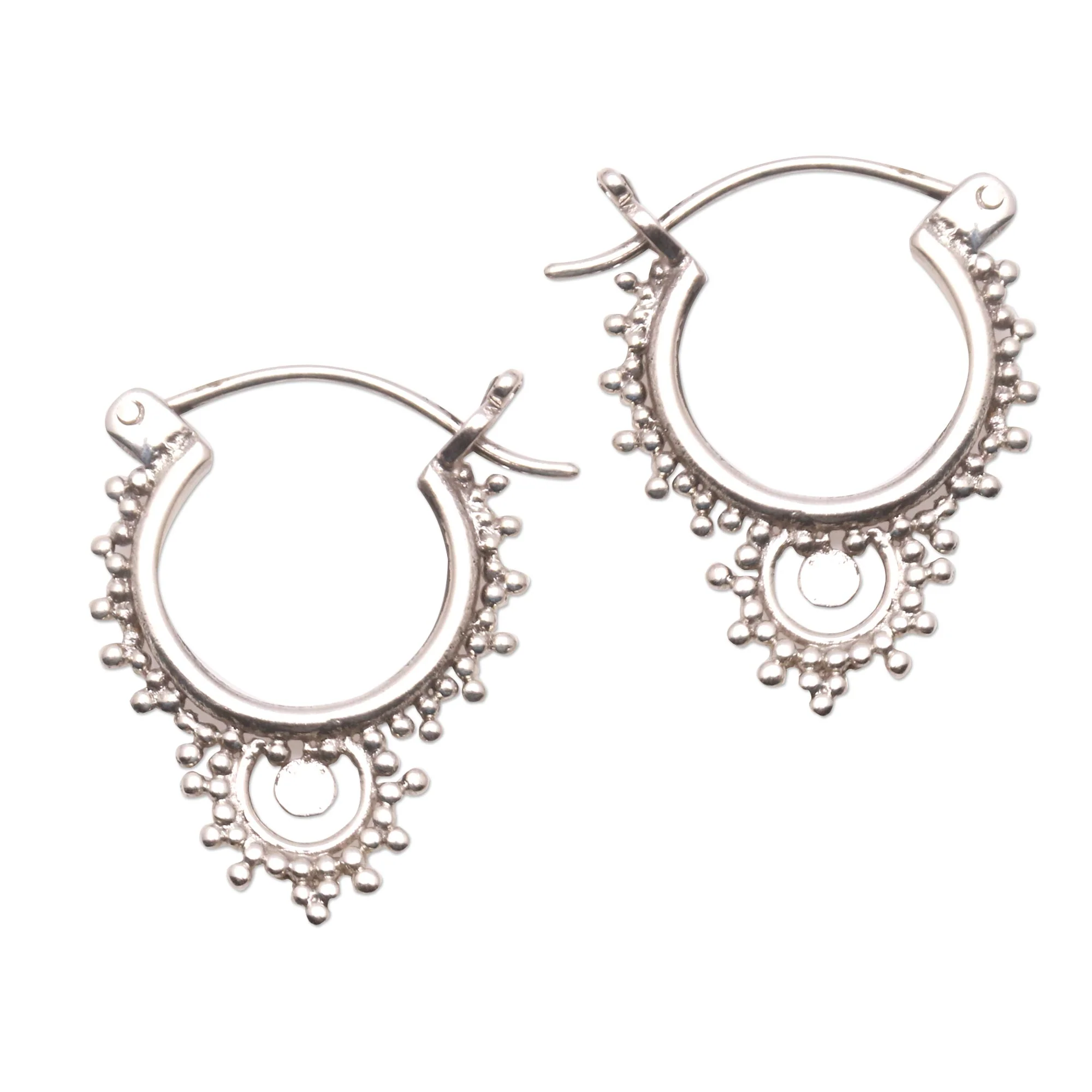Delightful Bubbles Bubble Pattern Sterling Silver Hoop Earrings from Bali - Image 2