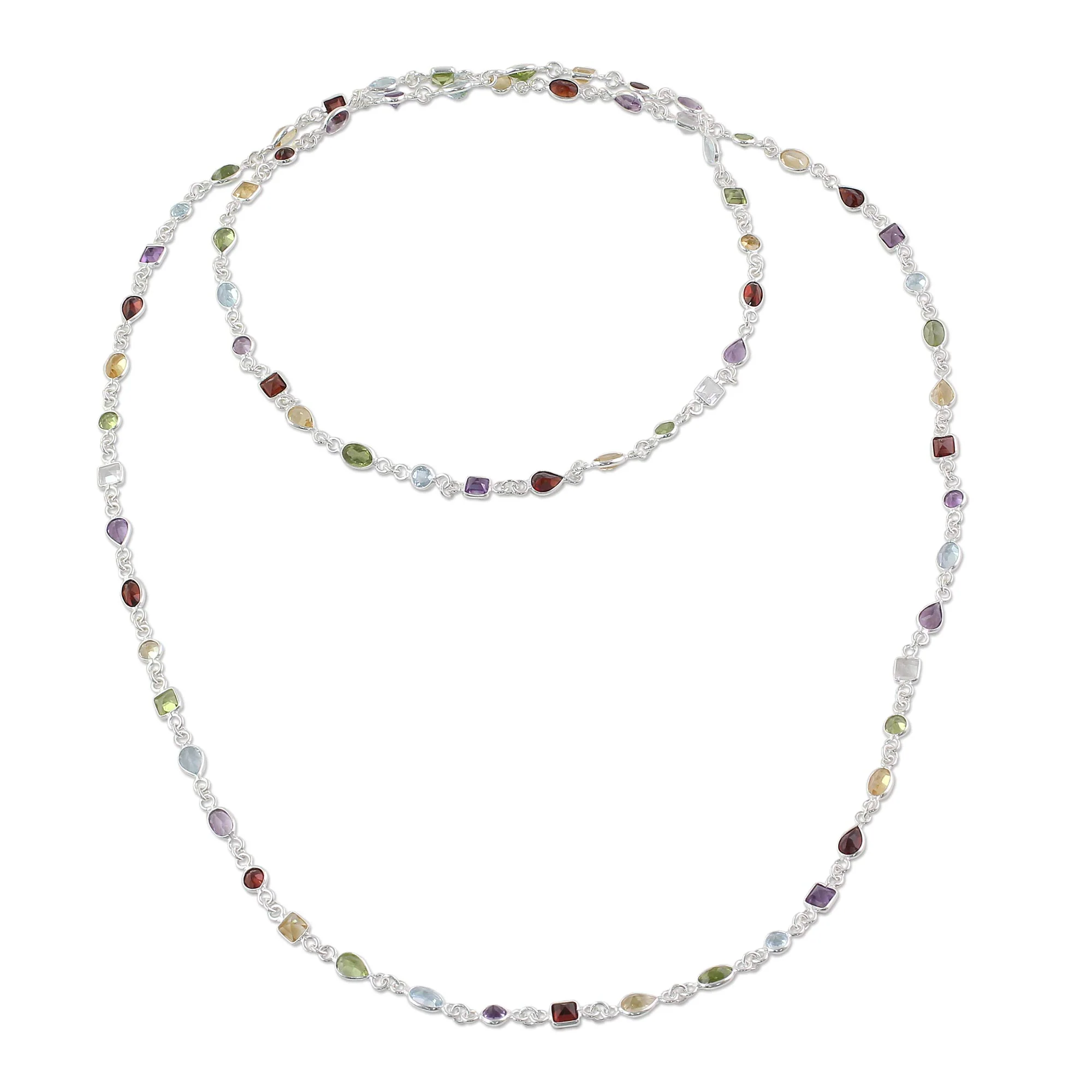 Delightful Colors Multi-Gem Silver Link Necklace - Image 2