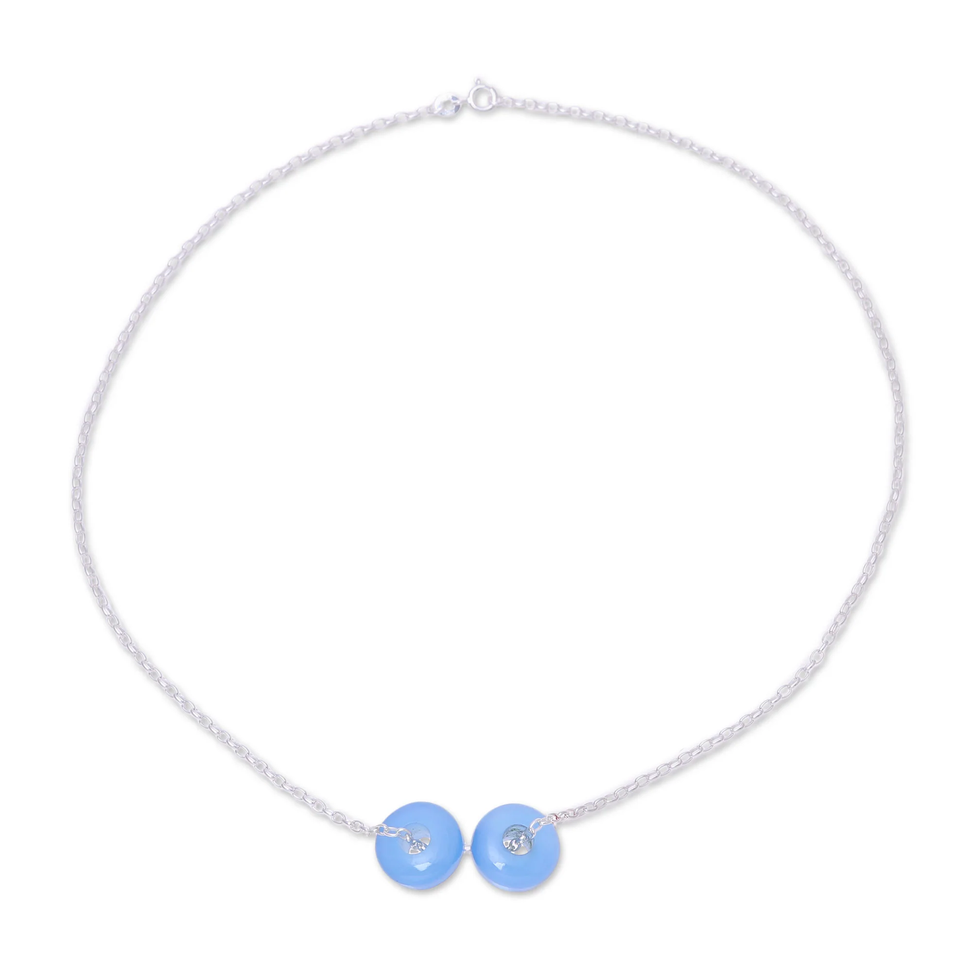 Delightful Duet Chalcedony Double Disc and Sterling Silver Pendant Necklace - Image 4