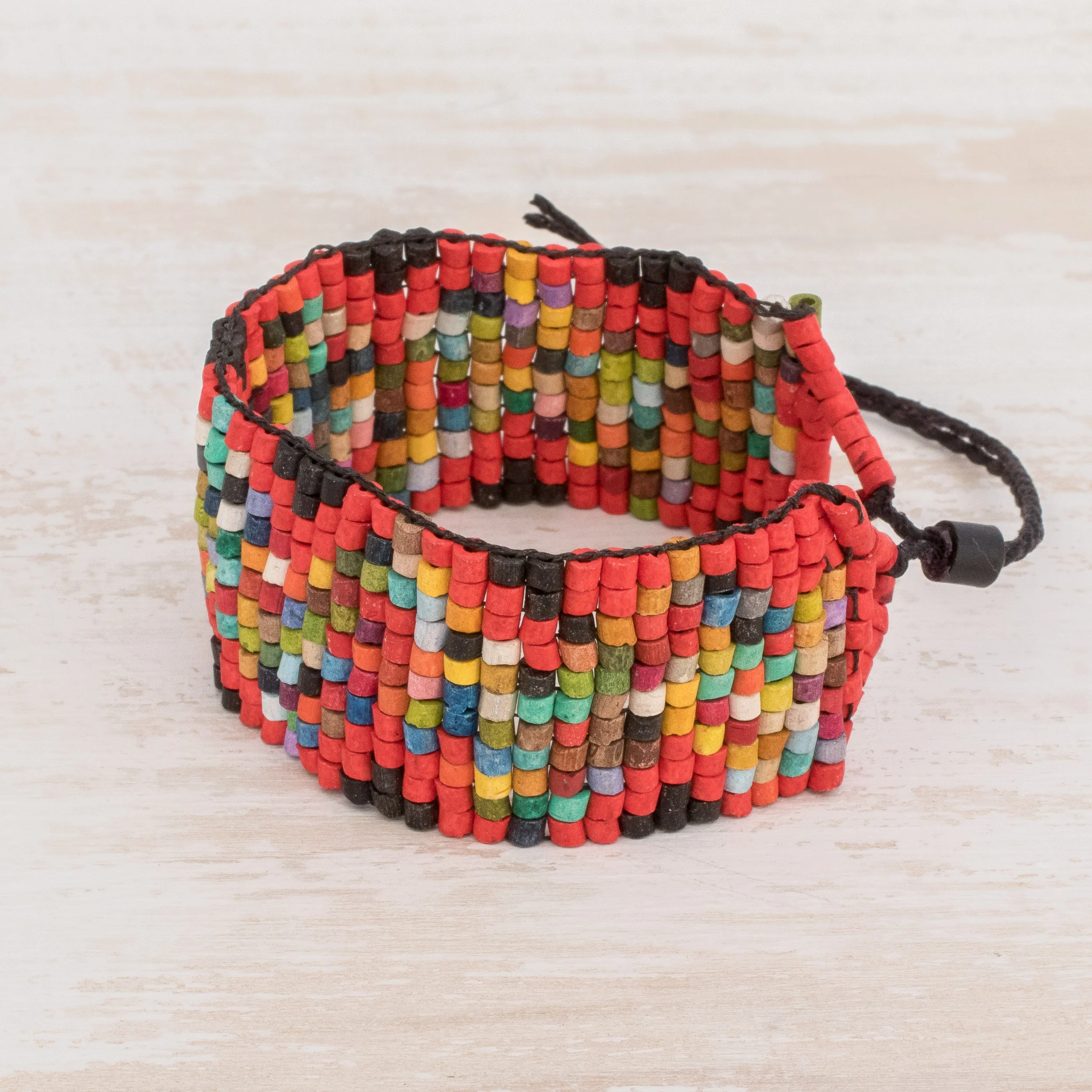 Delightful Illusion Handmade Ceramic Beaded Wristband Bracelet from Guatemala - Image 3