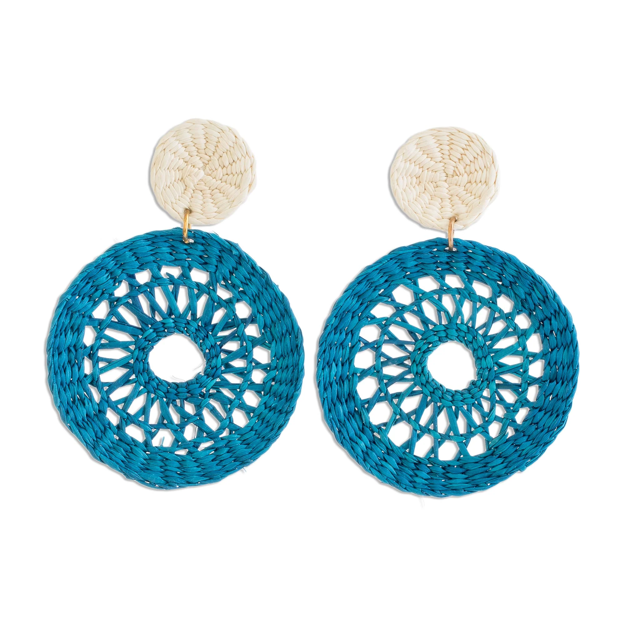 Delightful Nature in Azure Handmade Circular Natural Fiber Earrings in Azure - Image 2