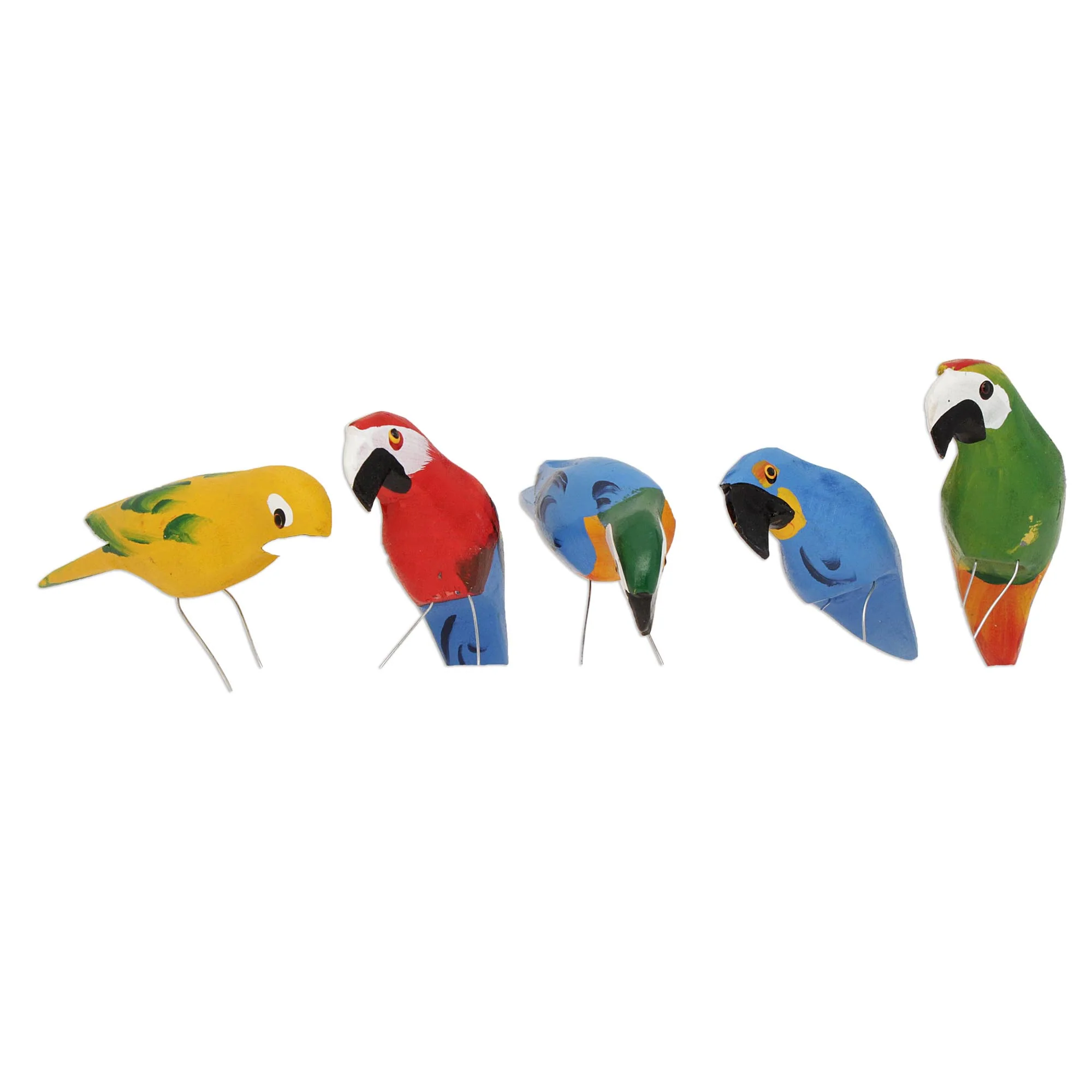Delightful Parrots Wood Parrot Decorative Accents from Brazil (Set of 5) - Image 2