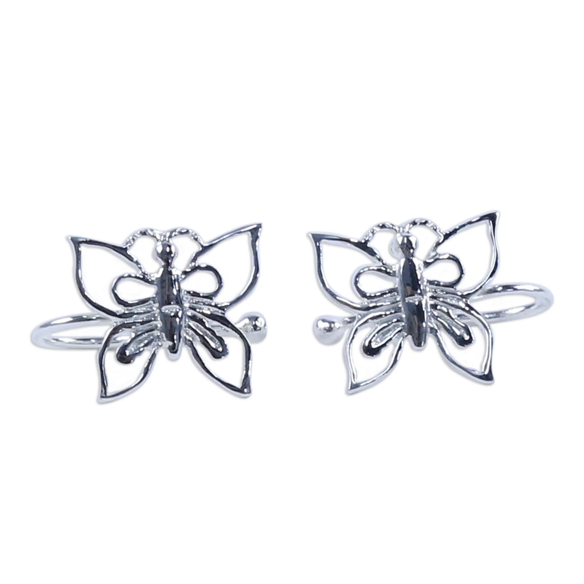 Demure Butterflies 925 Silver Butterfly Ear Cuffs Artisan Crafted in Thailand - Image 2