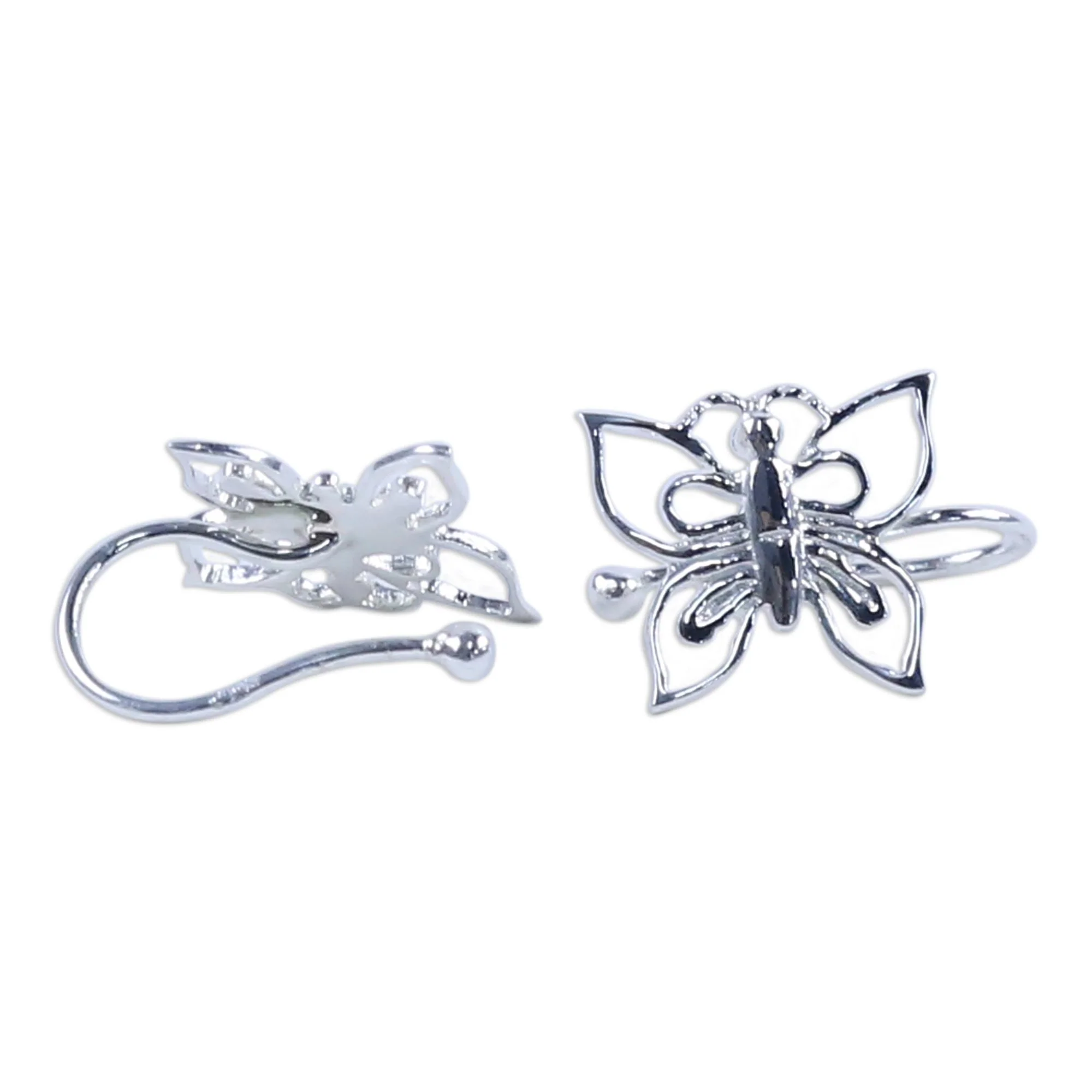 Demure Butterflies 925 Silver Butterfly Ear Cuffs Artisan Crafted in Thailand - Image 5