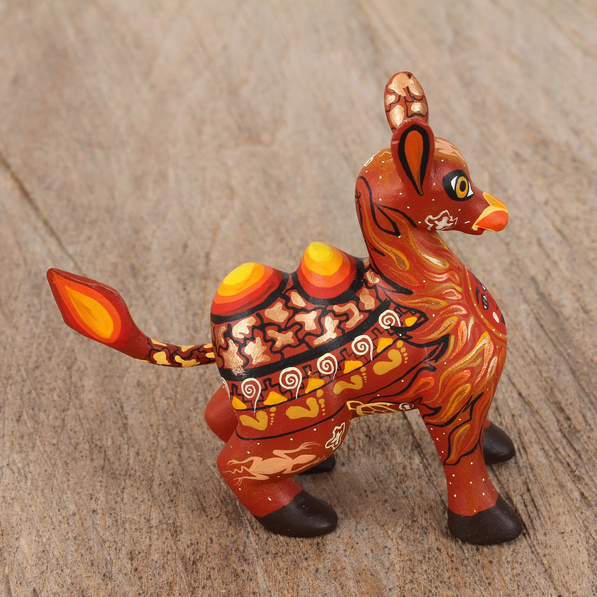 Desert King Orange Alebrije Camel with Multicolor Hand Painted Motifs - Image 3