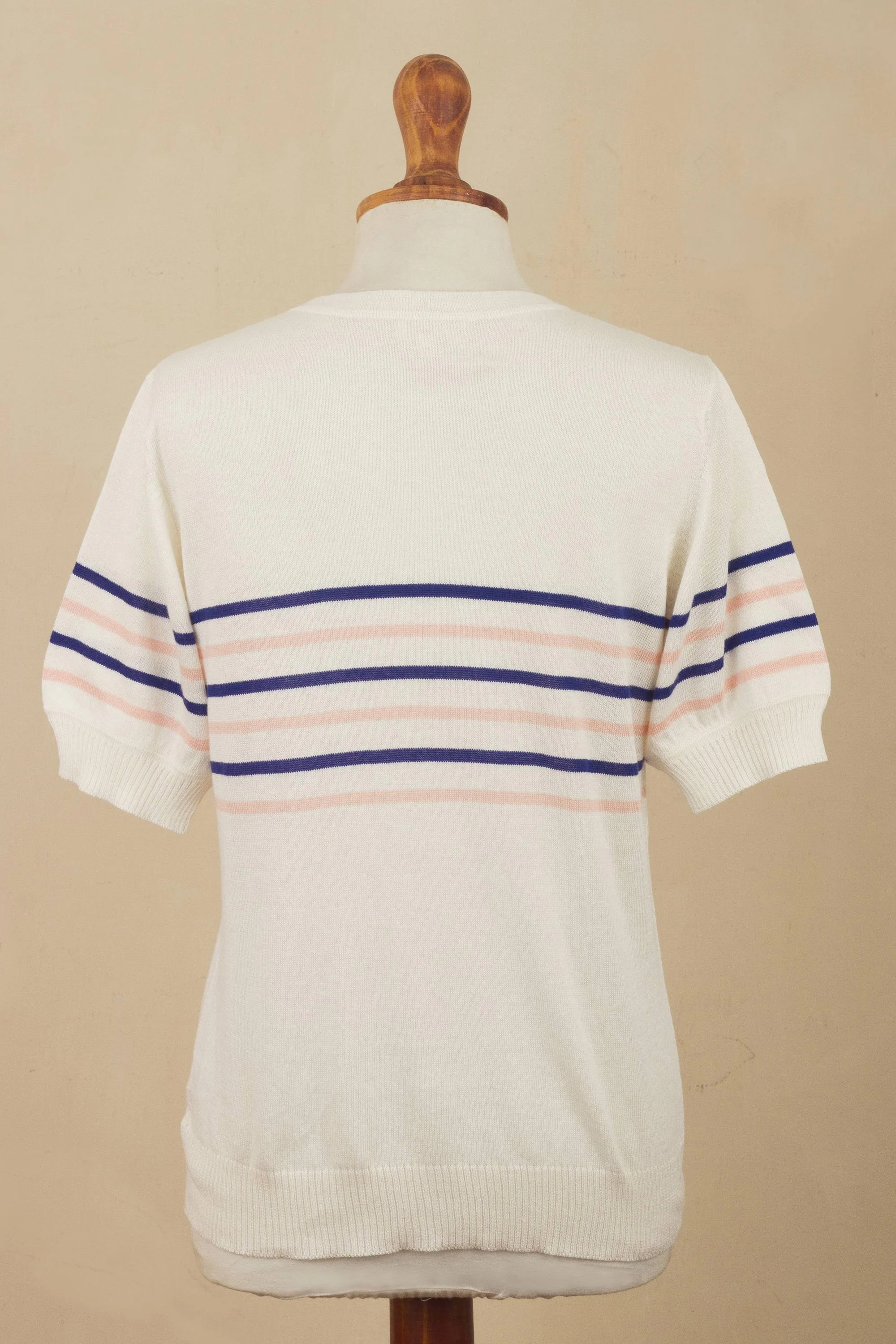 Desert Sunrise Cotton Blend Short Sleeve Striped Cardigan from Peru - Image 5