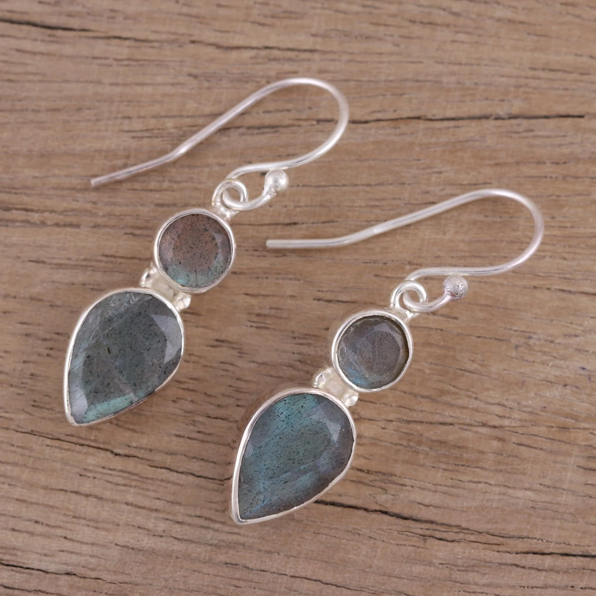 Dewdrop Muse Faceted Labradorite Gemstone and Silver Dangle Earrings - Image 3