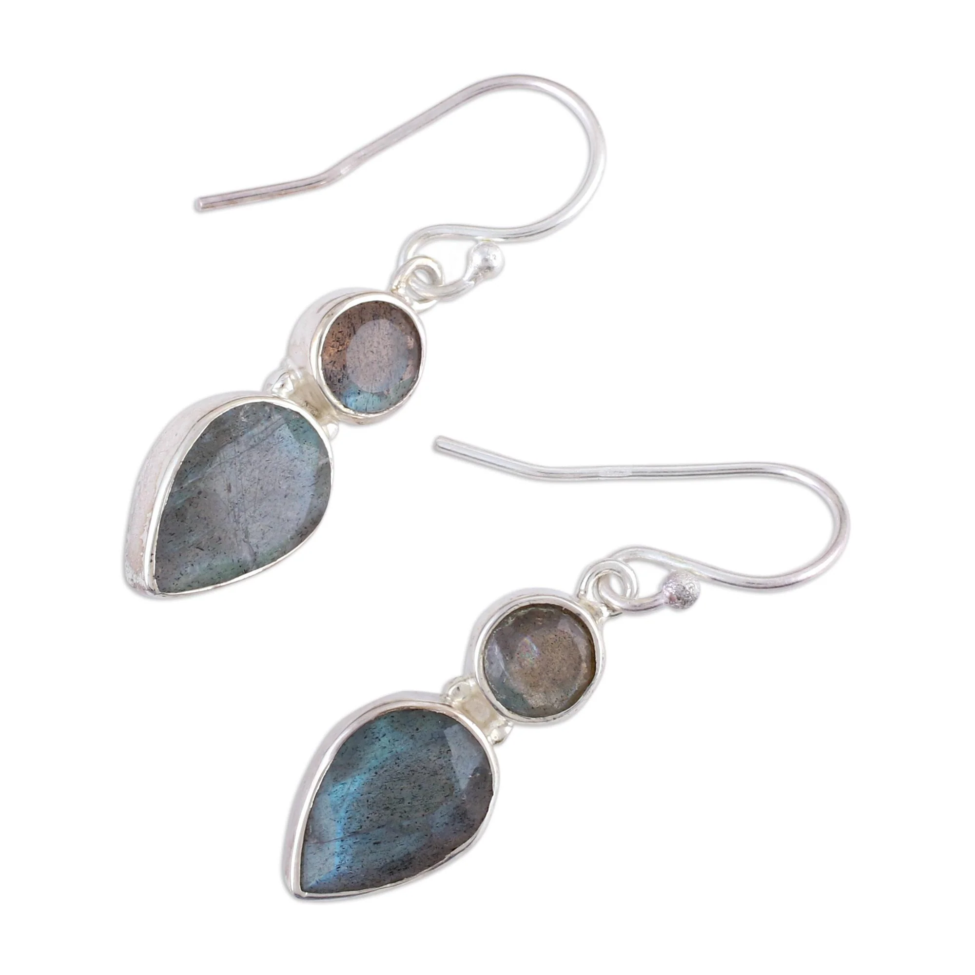 Dewdrop Muse Faceted Labradorite Gemstone and Silver Dangle Earrings - Image 4