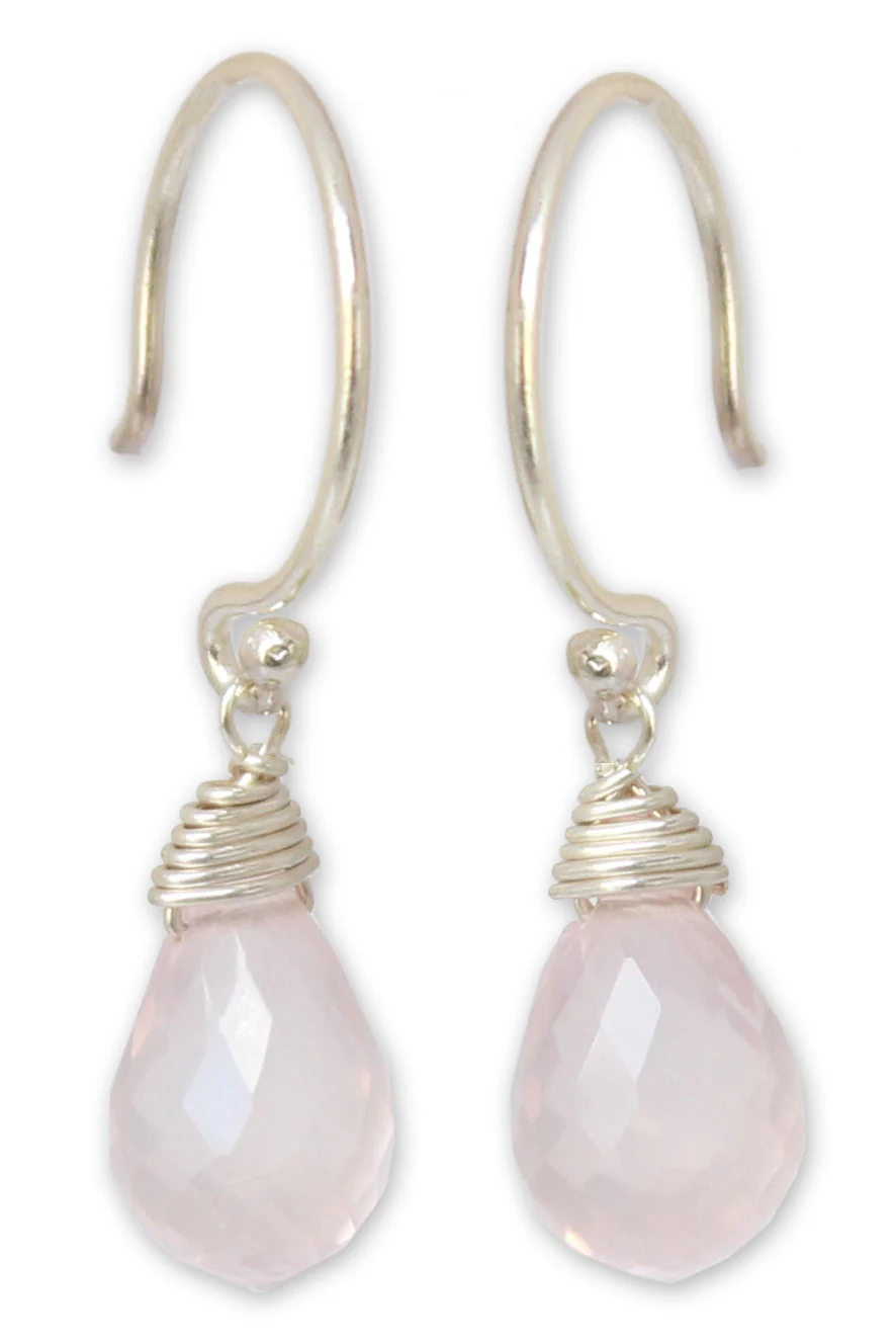 Dewdrops Rose Quartz & Silver Earrings - Image 2