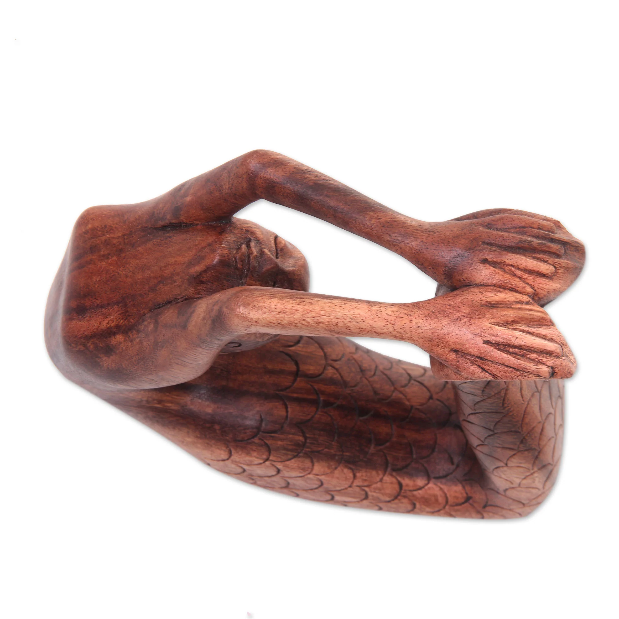 Dhanurasana Mermaid Signed Balinese Mermaid Sculpture Carved in Wood - Image 4