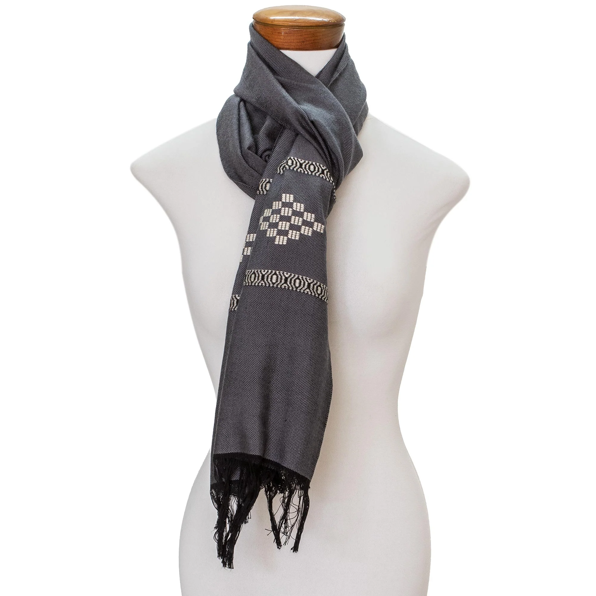 Diamond Diva in Grey Grey Cotton Blend Scarf with Warm White Diamond Motif - Image 2