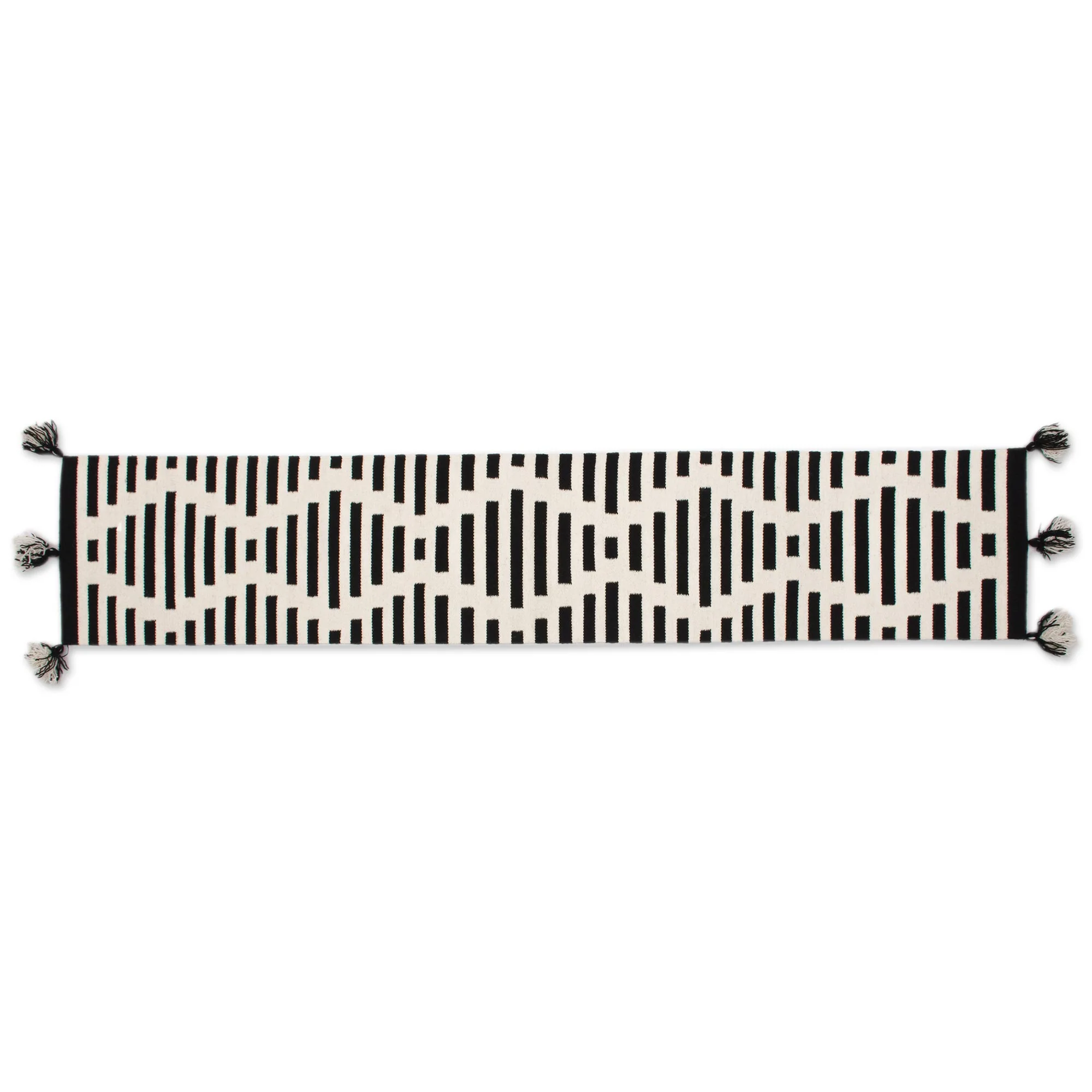Diamond Illusion Diamond Motif Wool Table Runner in Black and Antique White - Image 2
