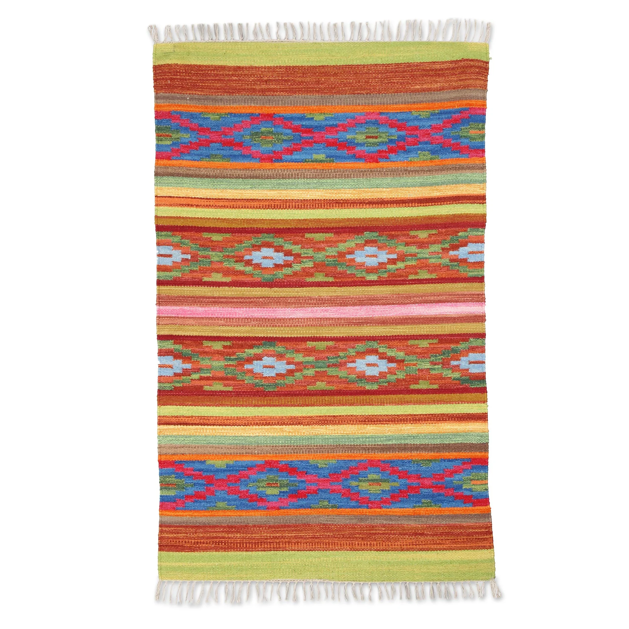 Diamond Illusion Diamond Pattern Wool Area Rug from India (3x5) - Image 2