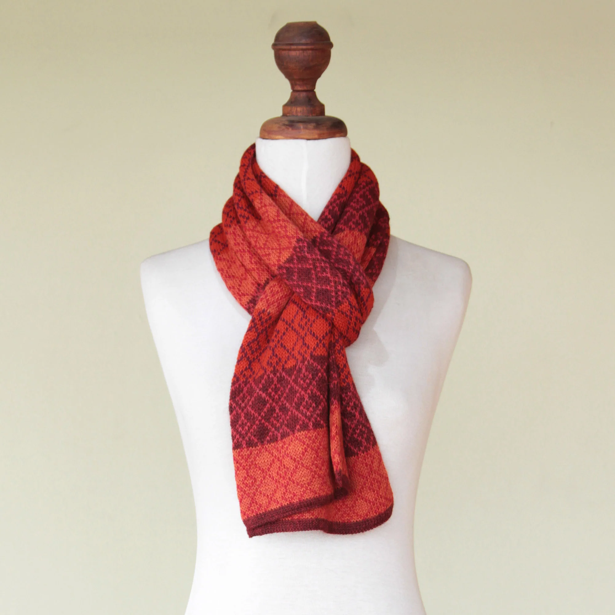 Diamond of the Andes Alpaca Wool Patterned Scarf - Image 4