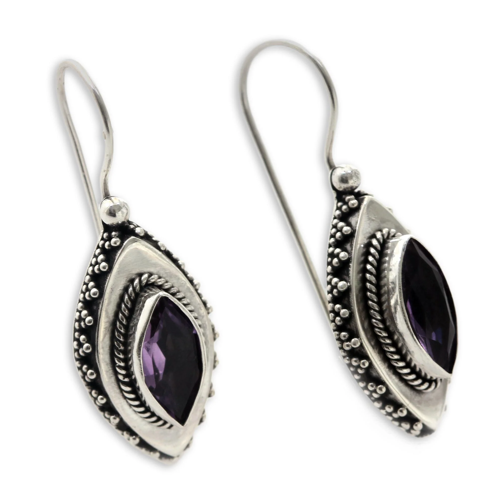 Diamond Sparkle Sterling Silver Amethyst Drop Earrings - Image 3