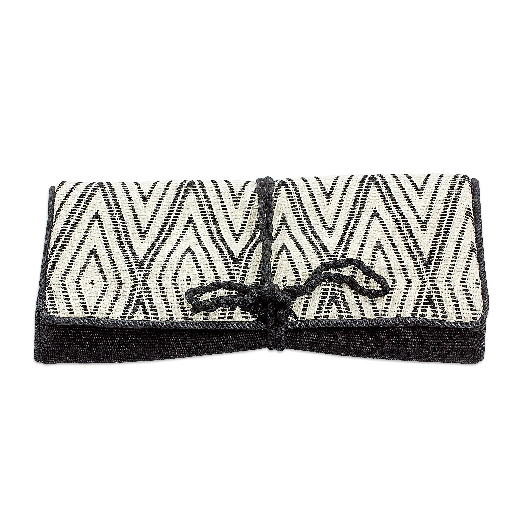 Diamond Style in Black Diamond Motif Cotton Jewelry Roll from Guatemala - Image 2