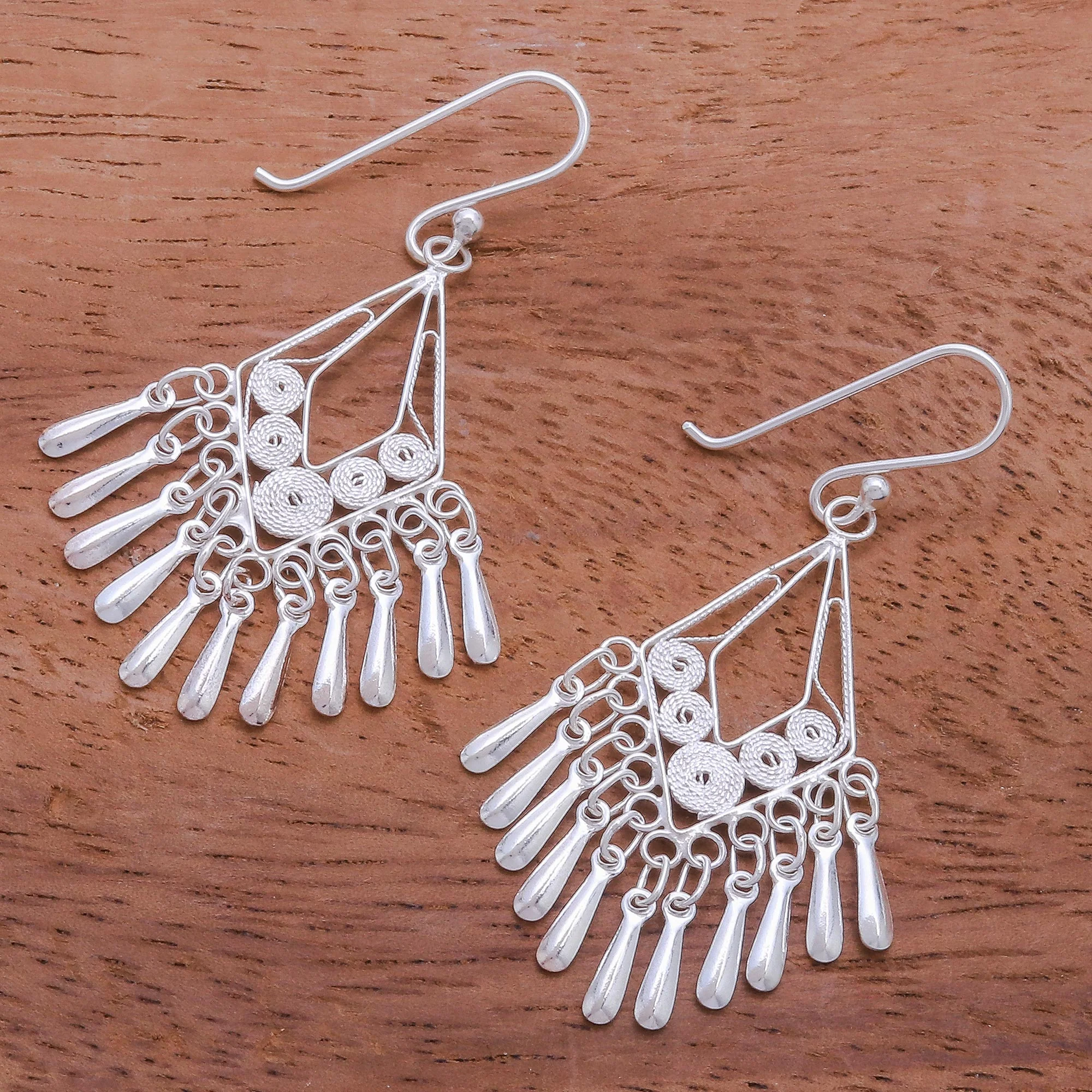 Diamond Swing Diamond-Shaped Sterling Silver Filigree Dangle Earrings - Image 3