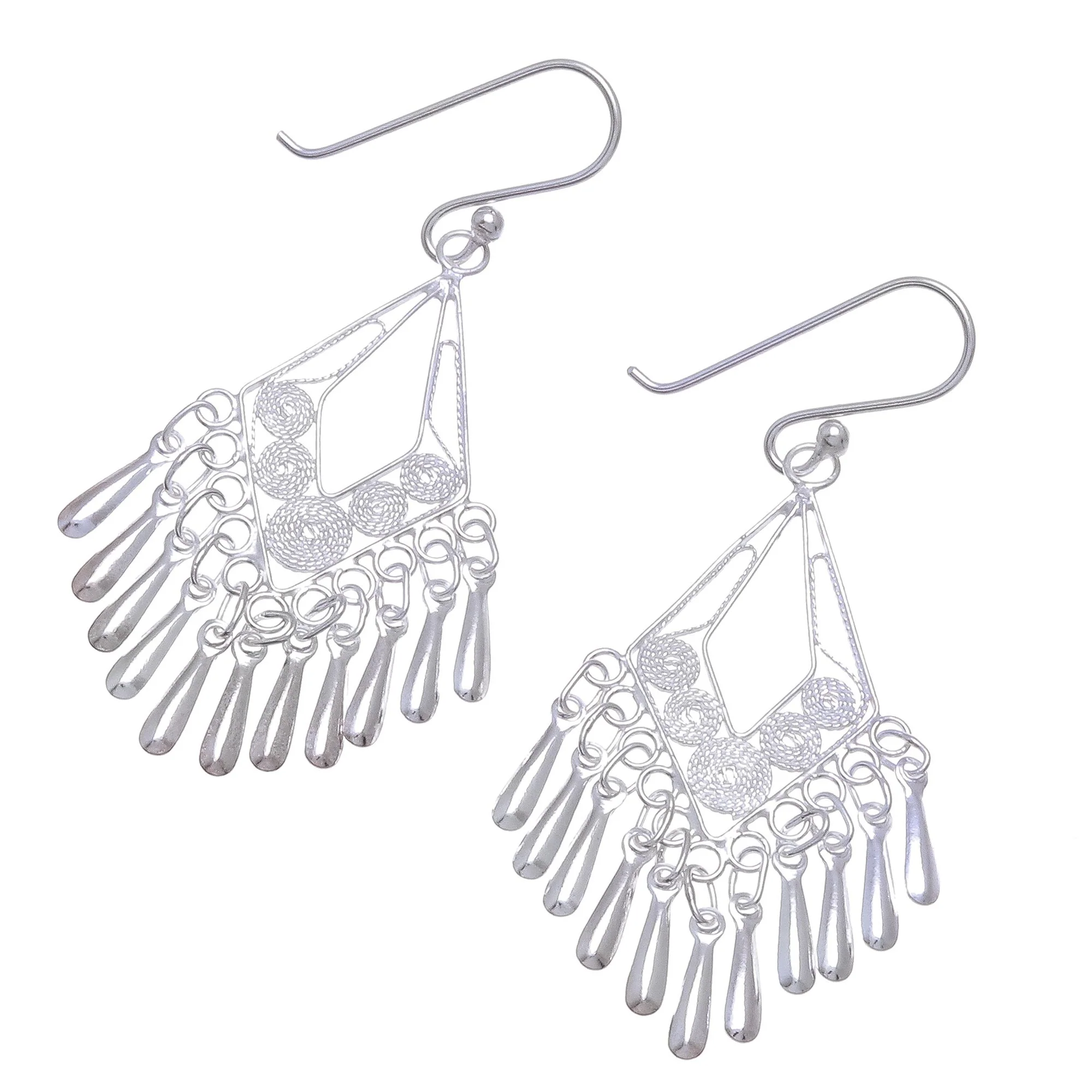 Diamond Swing Diamond-Shaped Sterling Silver Filigree Dangle Earrings - Image 4
