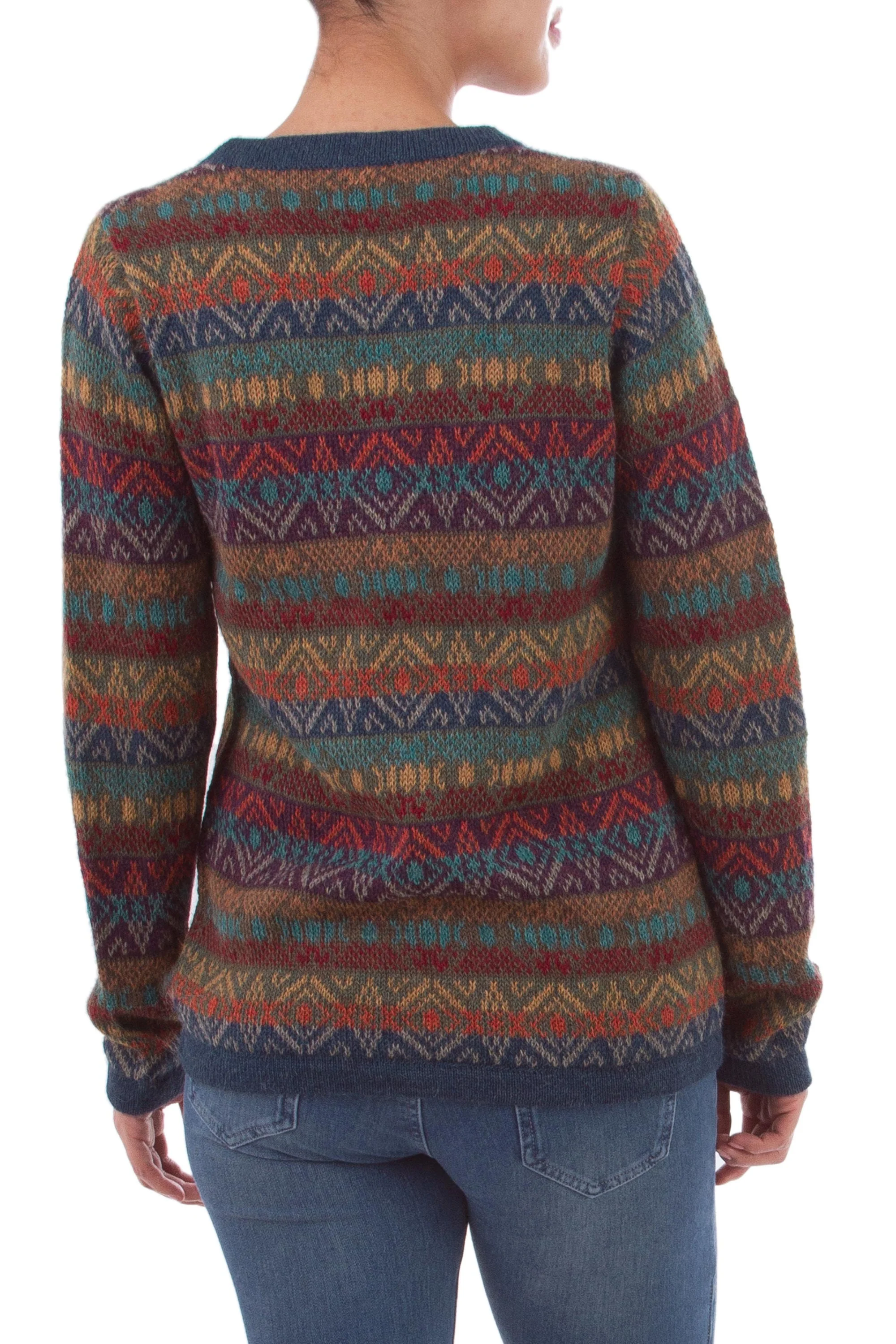 Diamond Variety 100% Alpaca Wool Multicolor Cardigan with Buttons - Image 3