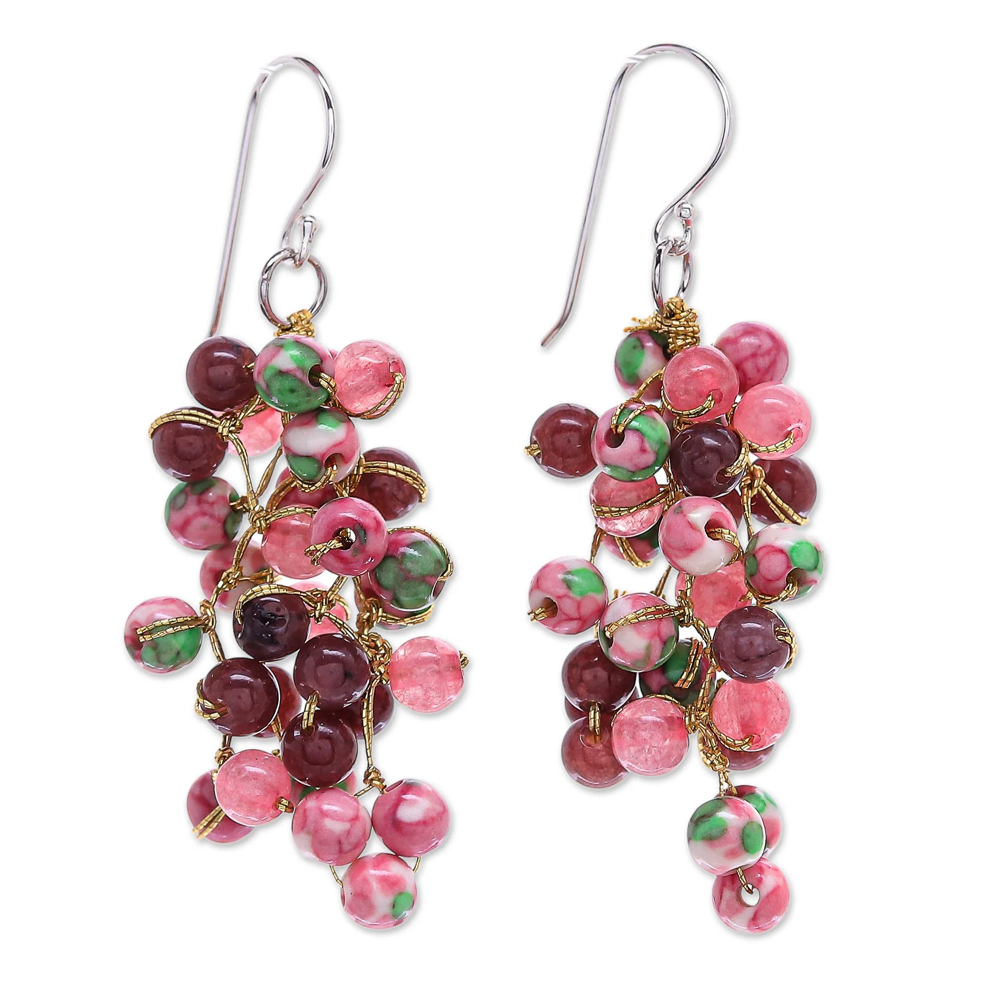 Dionysus in Pink Hand Crafted Quartz and Agate Dangle Earrings - Image 2