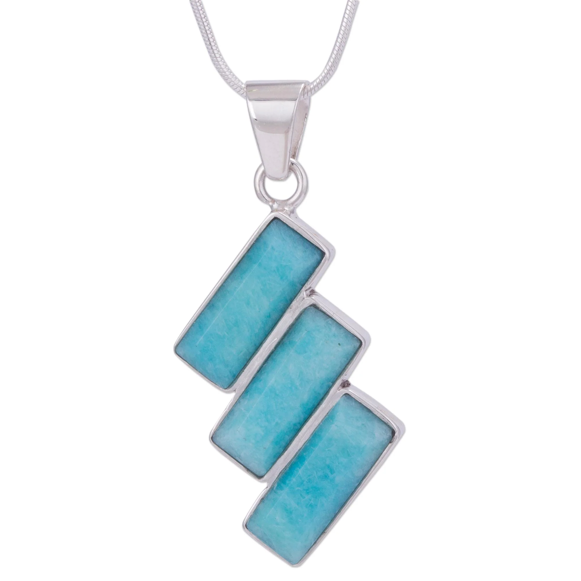 Distinguished Diagonals Fair Trade Modern Amazonite Necklace in Andean 925 Silver - Image 4