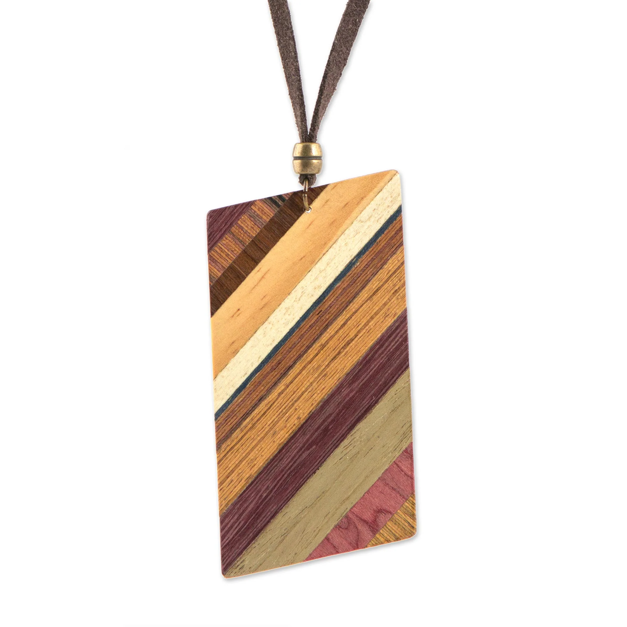 Distinguished Traveler Rectangular Wood Pendant Necklace by Brazilian Artisans - Image 2