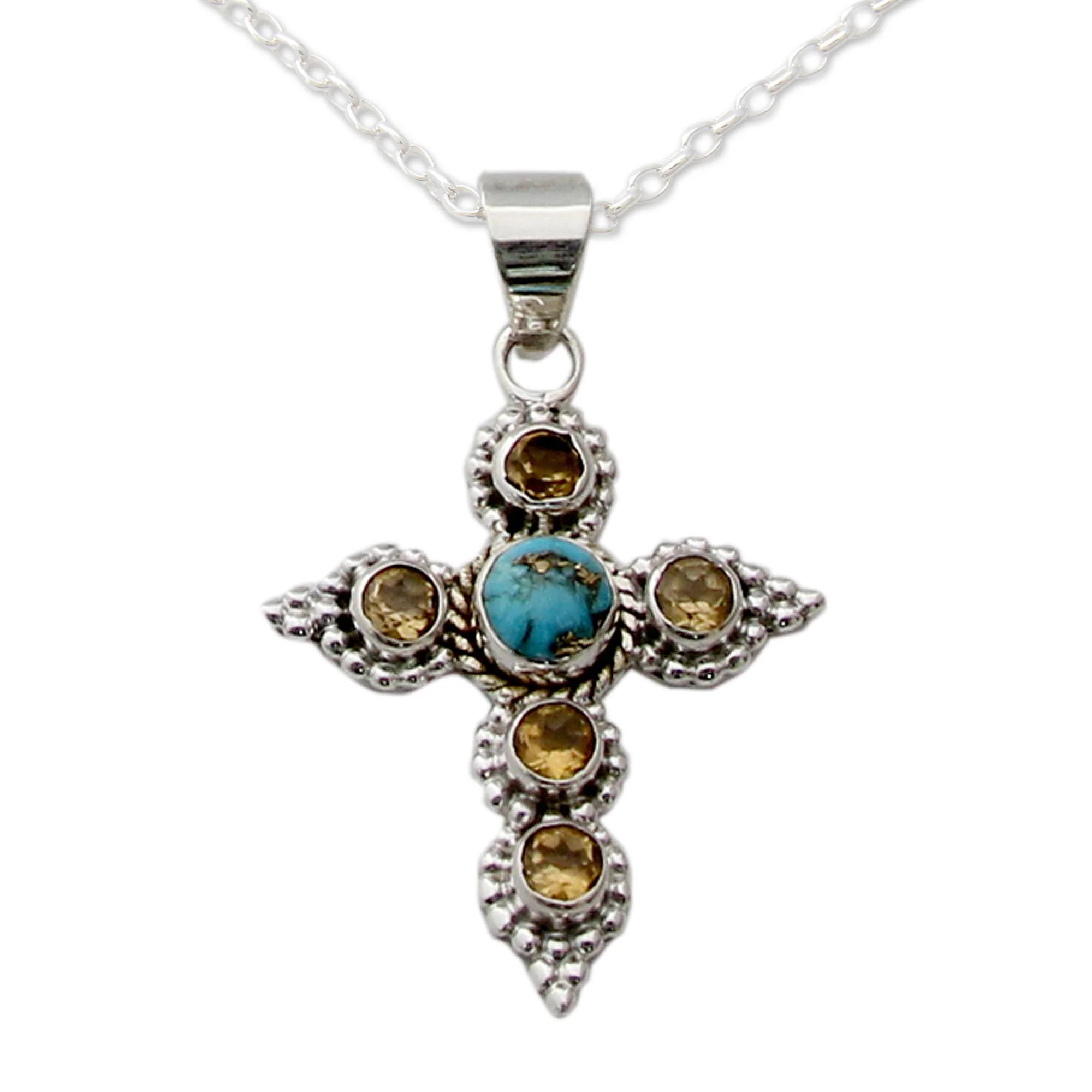 Divine Harmony Artisan Crafted Citrine and Silver Cross Pendant Necklace - Image 3