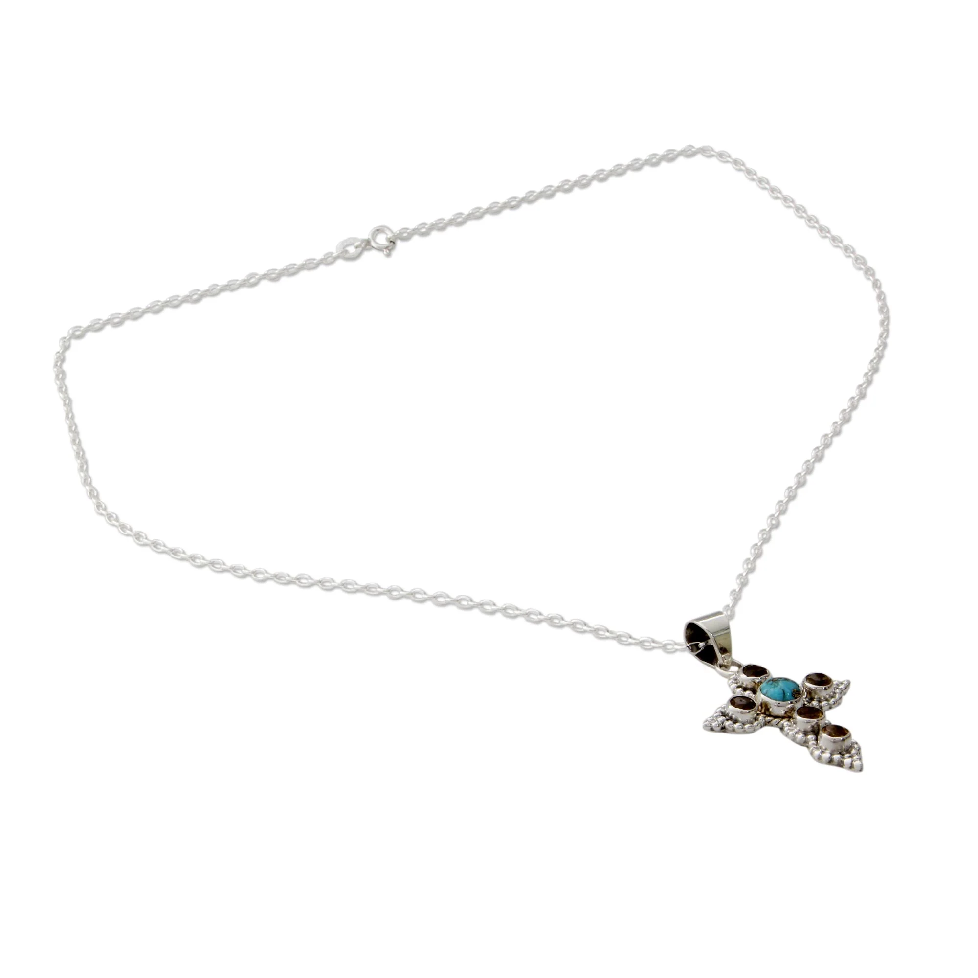 Divine Harmony Artisan Crafted Citrine and Silver Cross Pendant Necklace - Image 4