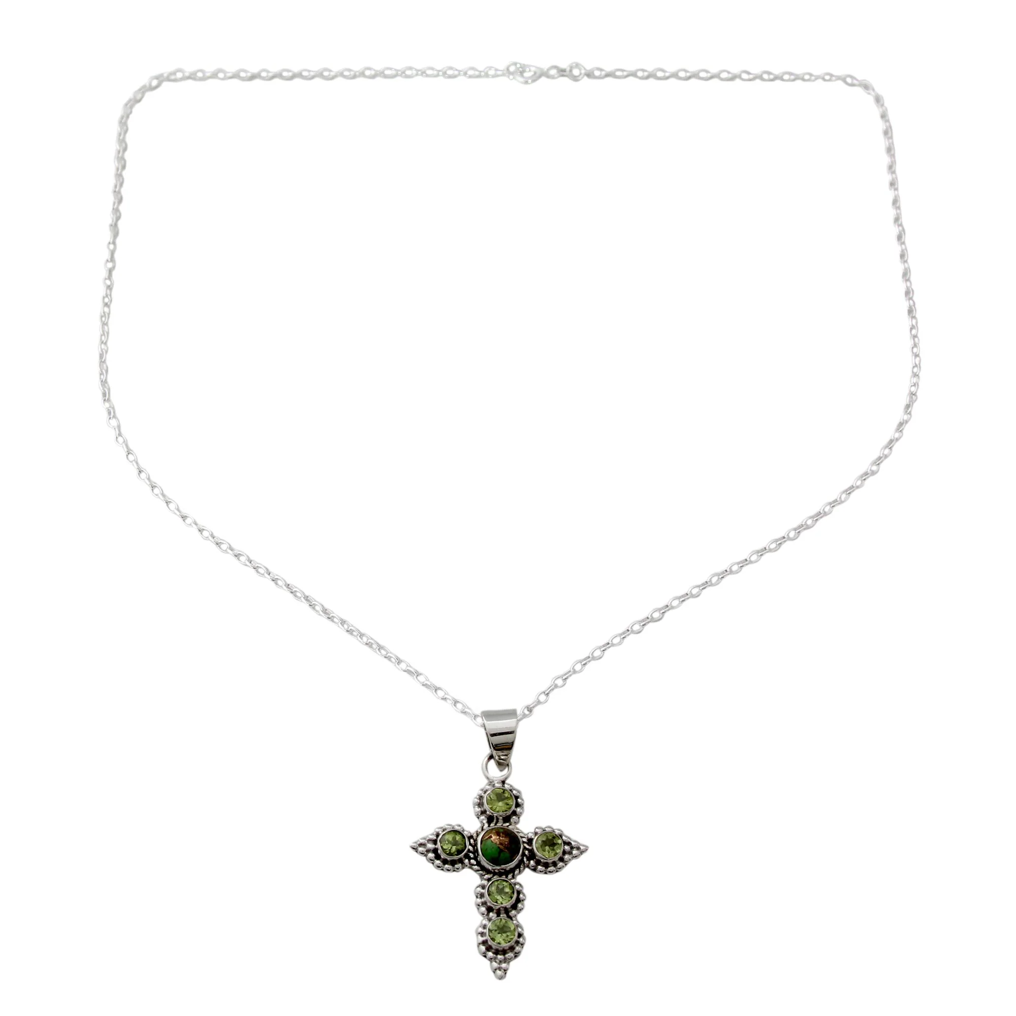 Divine Harmony Artisan Crafted Peridot and Sterling Silver Cross Necklace - Image 2
