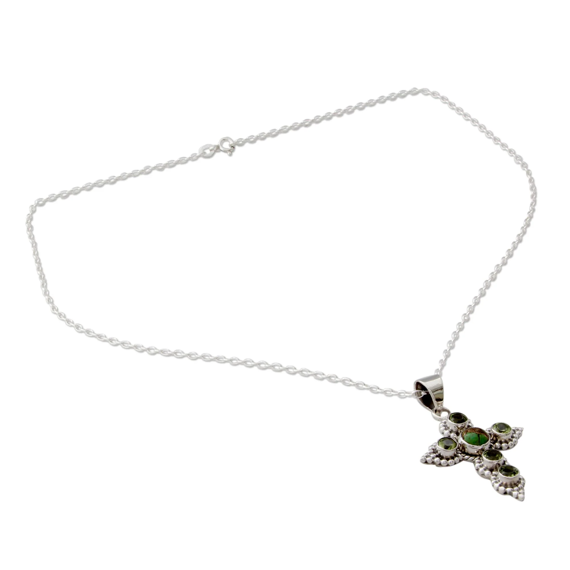 Divine Harmony Artisan Crafted Peridot and Sterling Silver Cross Necklace - Image 4