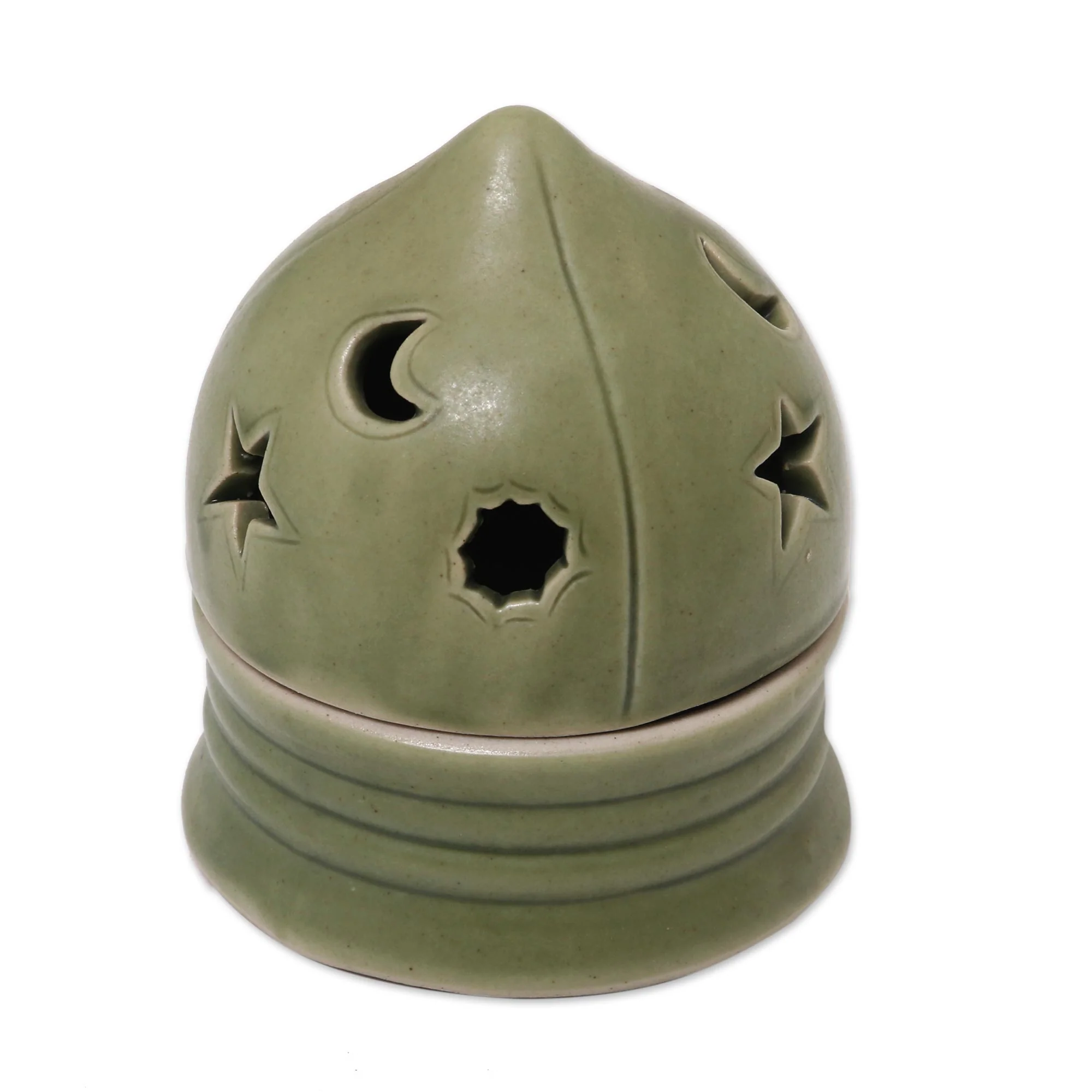Dome of Light Green Sky Theme Ceramic Candleholder for a Tealight Candle - Image 3