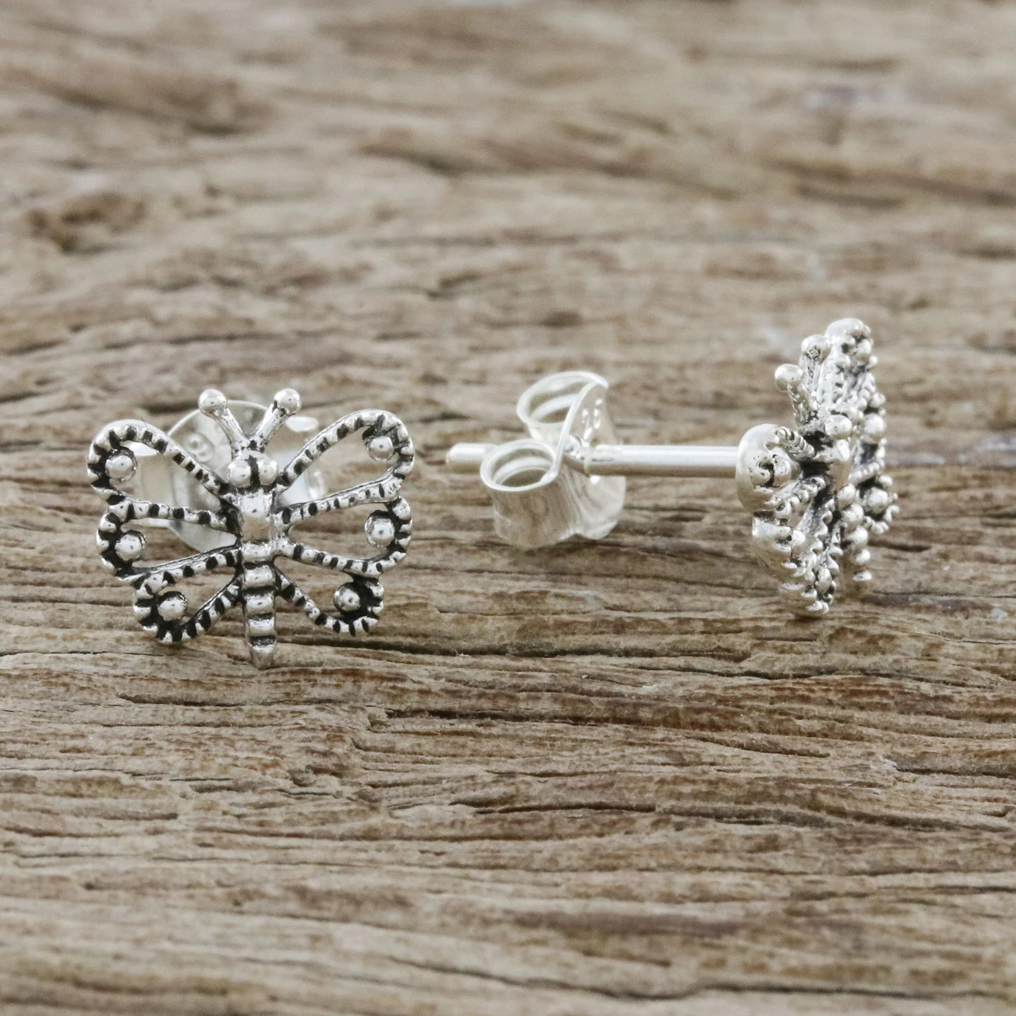 Dotted Butterflies Openwork Butterfly Sterling Silver Stud Earrings - Image 3