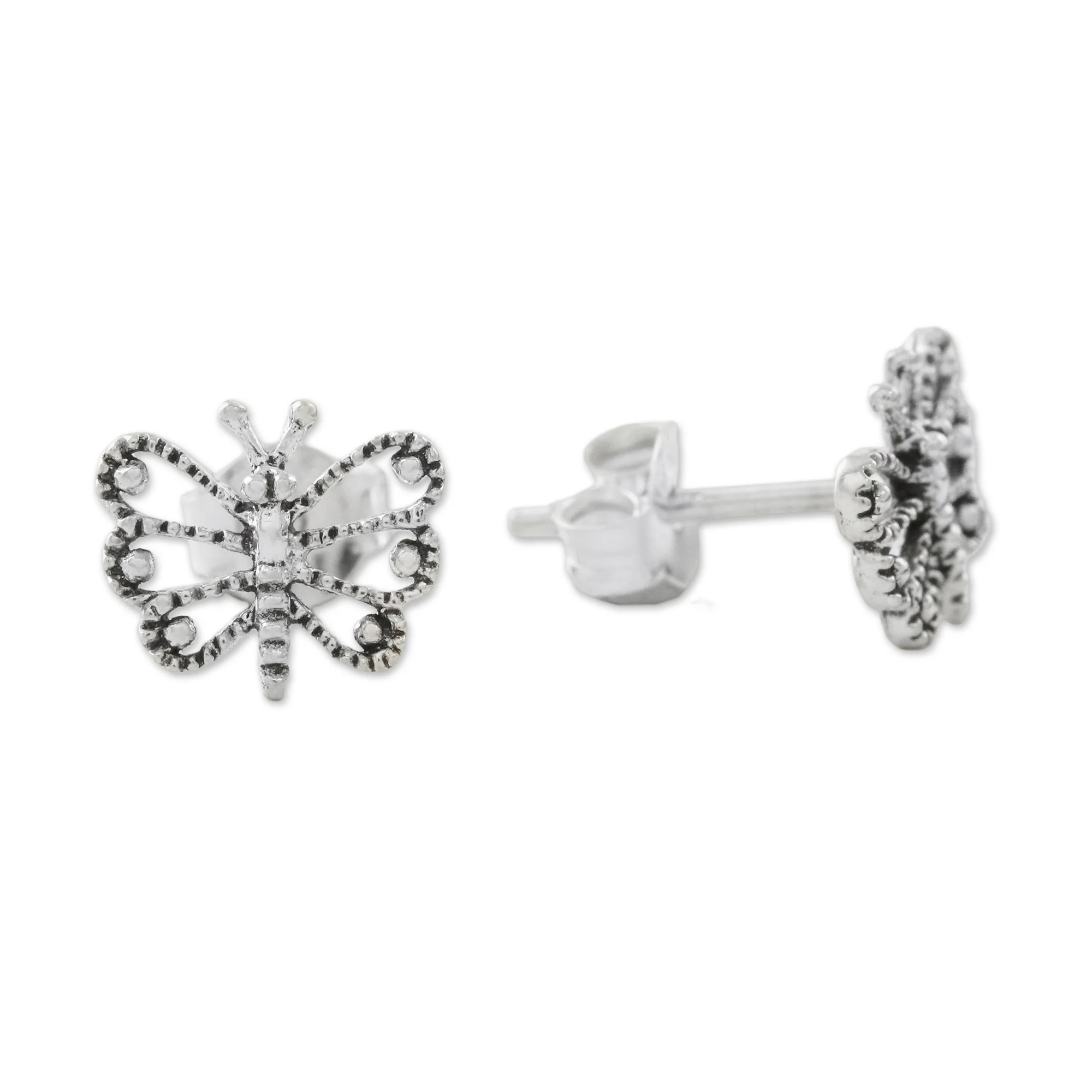 Dotted Butterflies Openwork Butterfly Sterling Silver Stud Earrings - Image 4