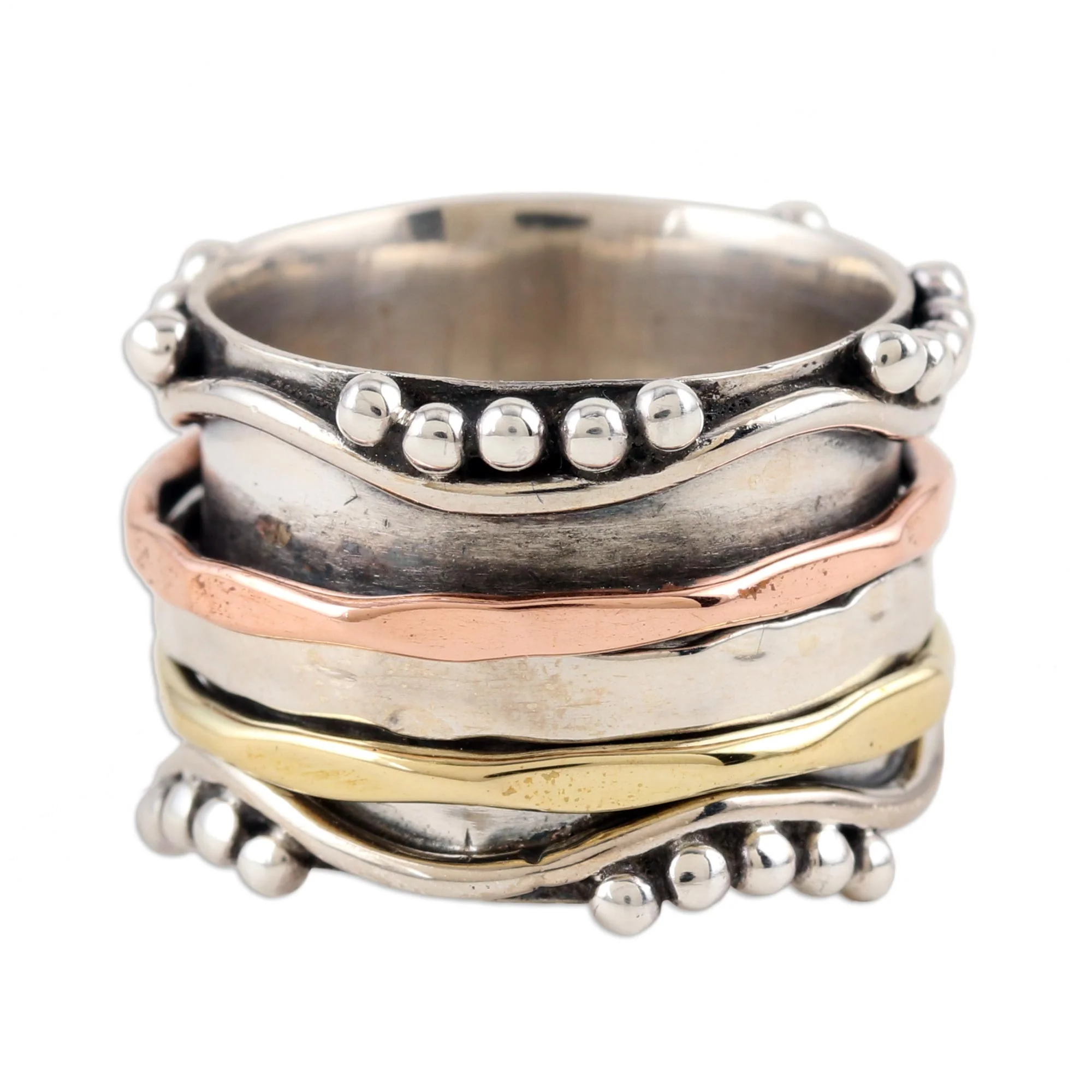 Dotted Glory Sterling Silver and Copper Meditation Spinner Ring - Image 2