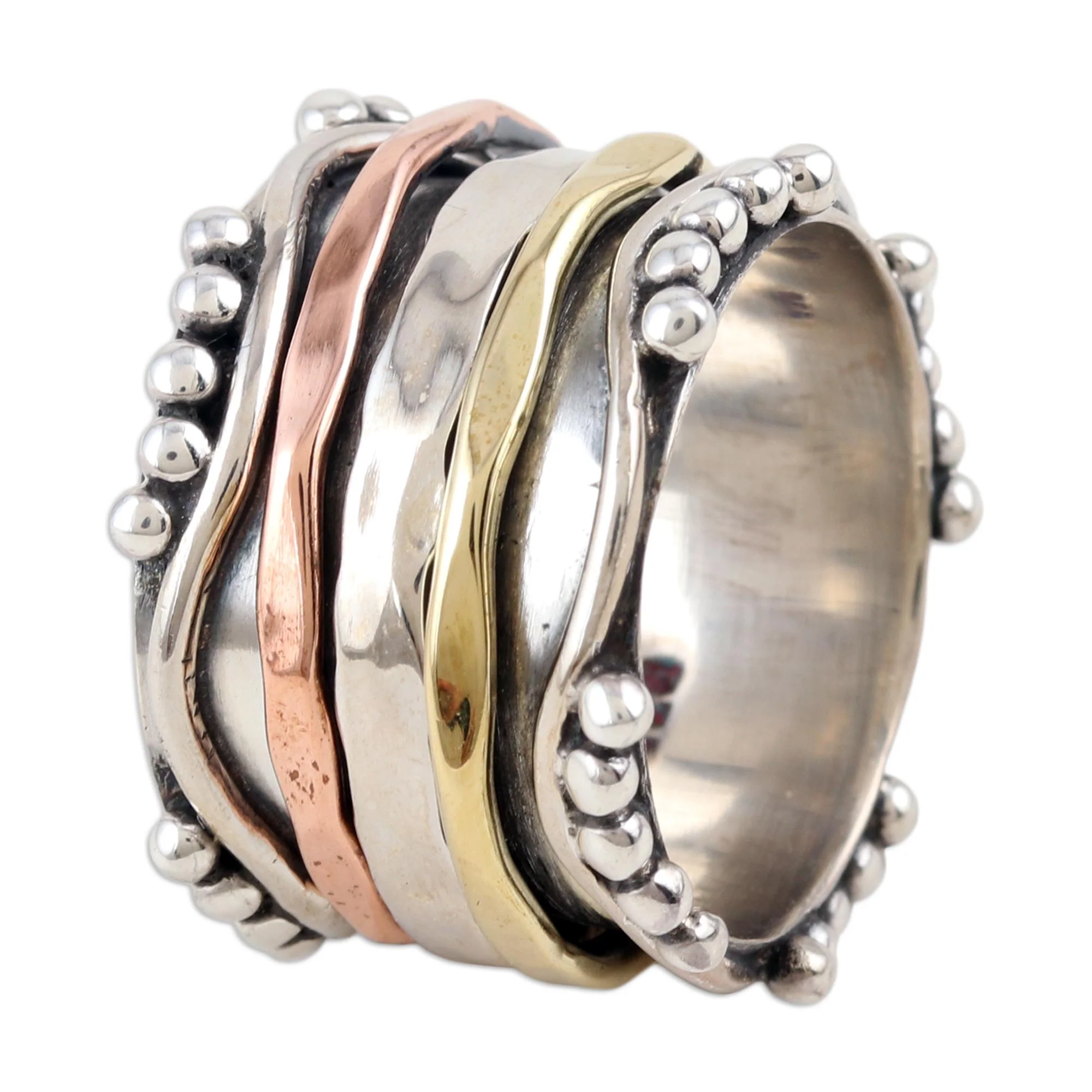 Dotted Glory Sterling Silver and Copper Meditation Spinner Ring - Image 4