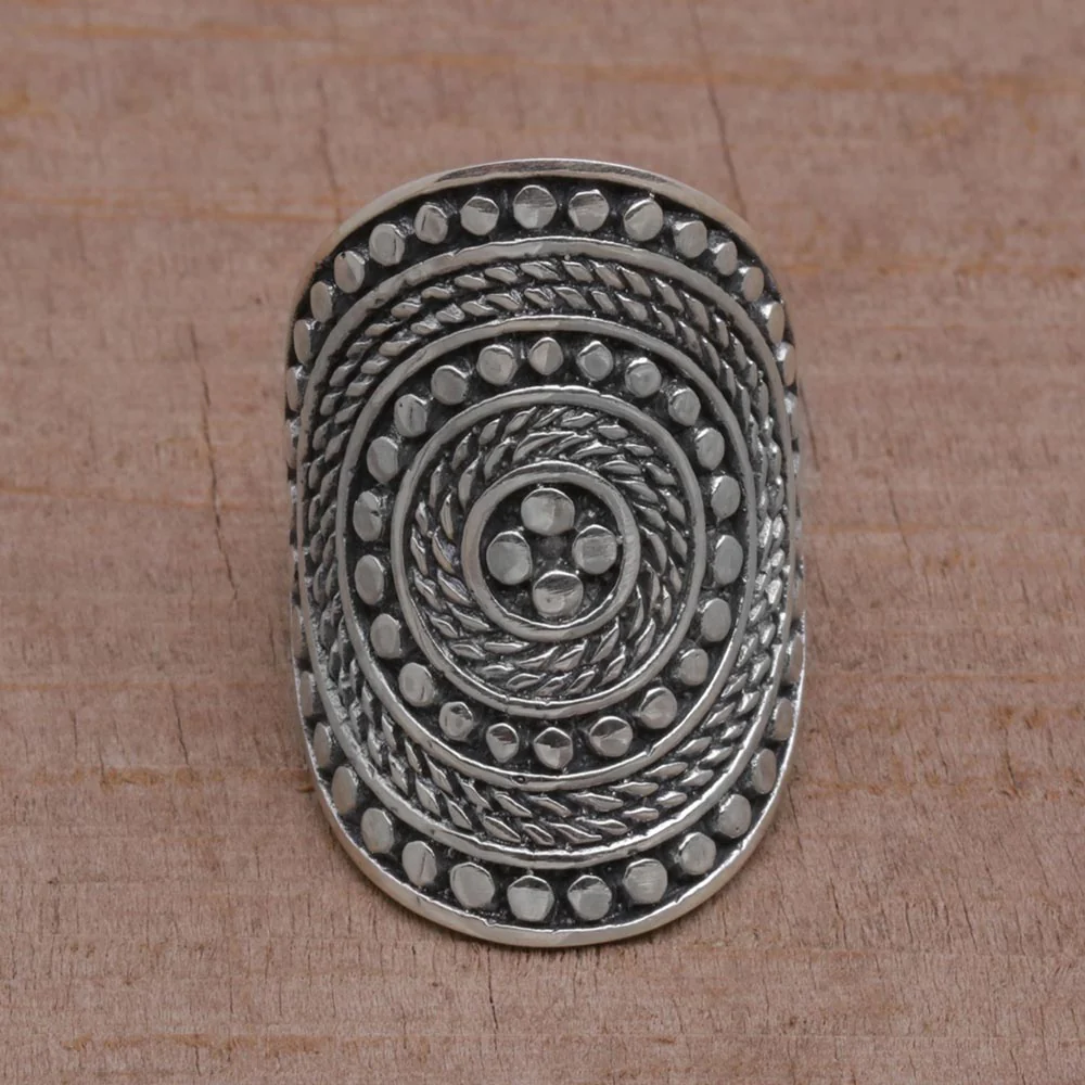 Dotted Shield 925 Sterling Silver Cocktail Ring from Bali