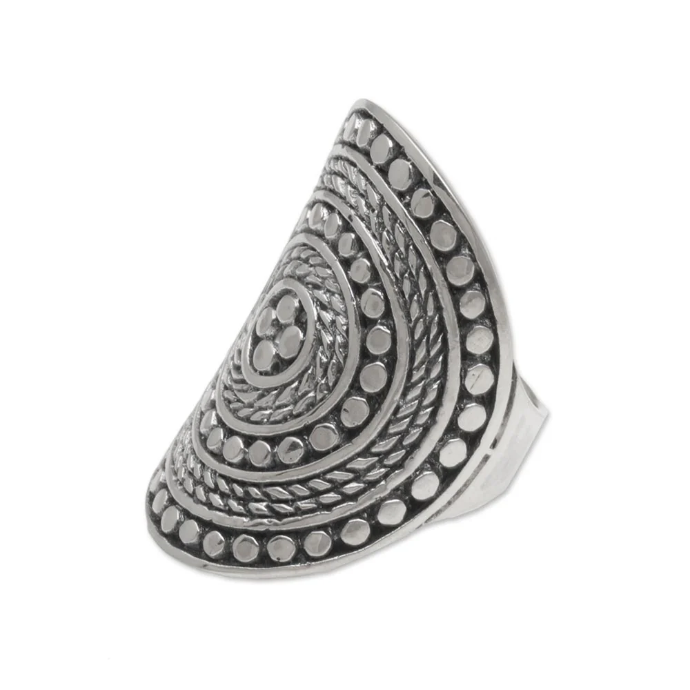 Dotted Shield 925 Sterling Silver Cocktail Ring from Bali - Image 5
