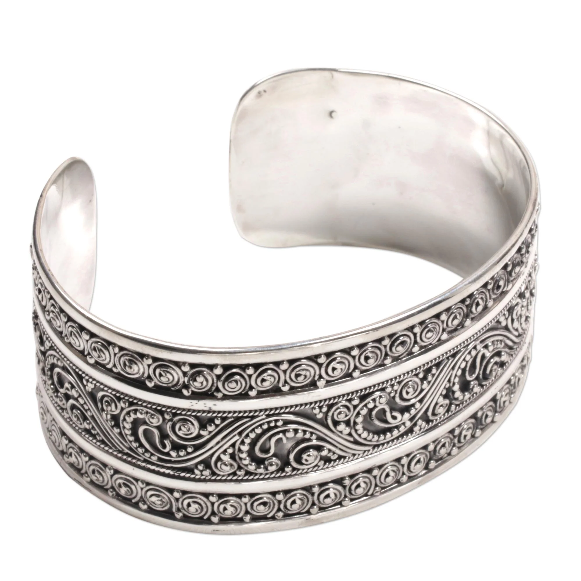 Dotted Temple Dot Motif Sterling Silver Cuff Bracelet from Bali - Image 5