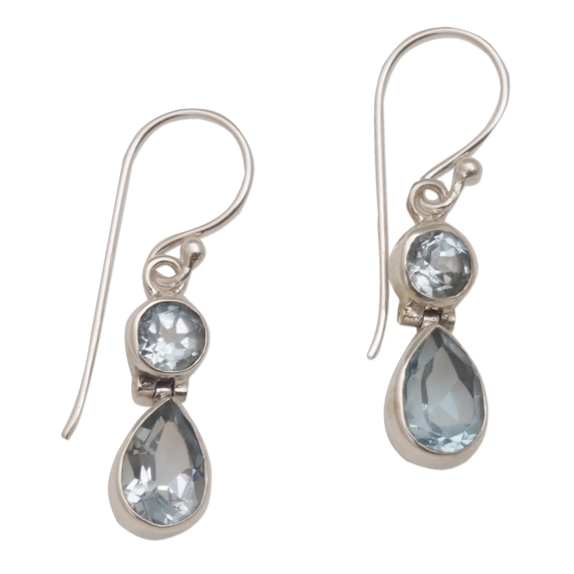 Double Drops Blue Topaz & Silver Dangle Earrings - Image 2