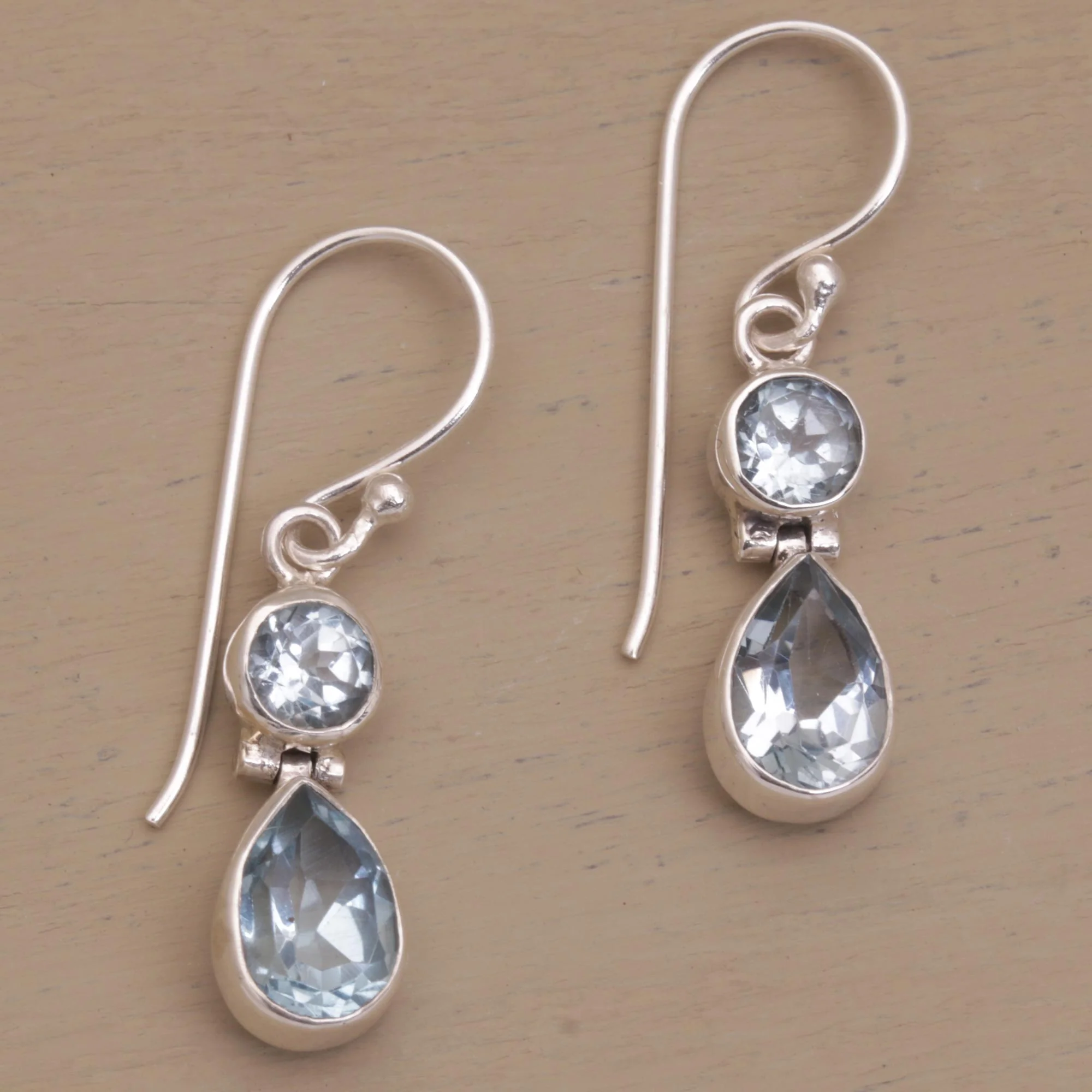 Double Drops Blue Topaz & Silver Dangle Earrings - Image 3