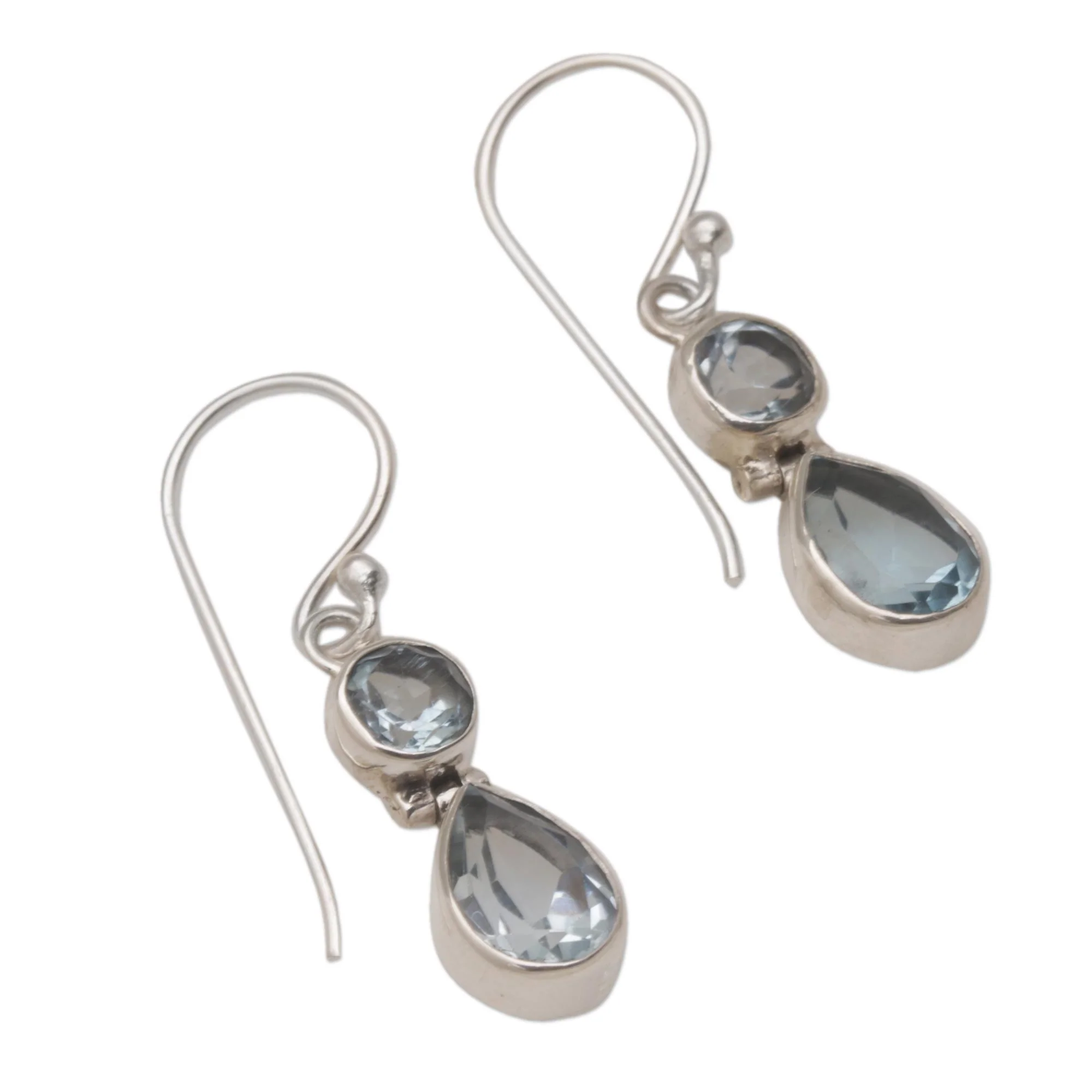 Double Drops Blue Topaz & Silver Dangle Earrings - Image 5