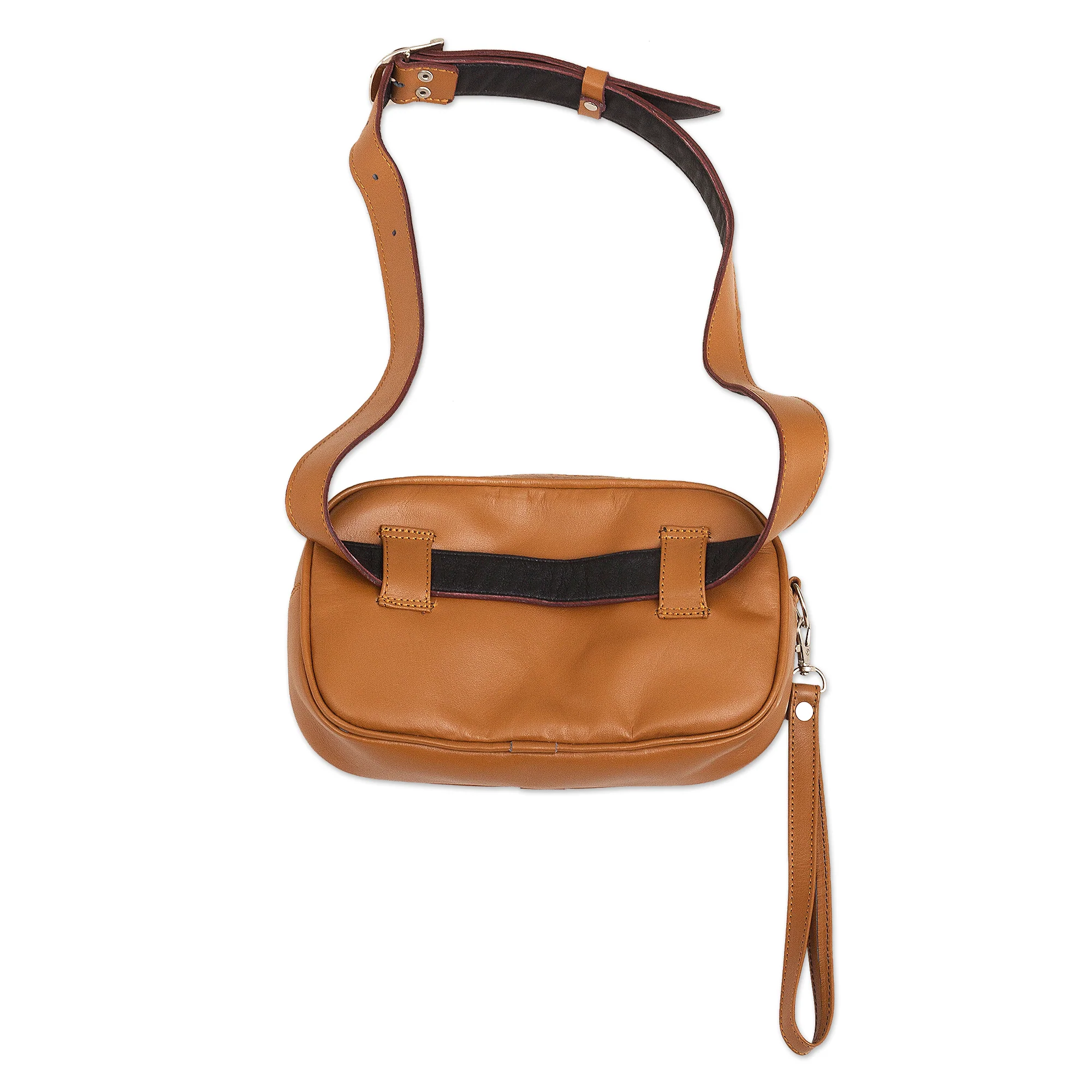 Double Duty Saddle Brown Belt Bag and Wristlet from Peru - Image 5