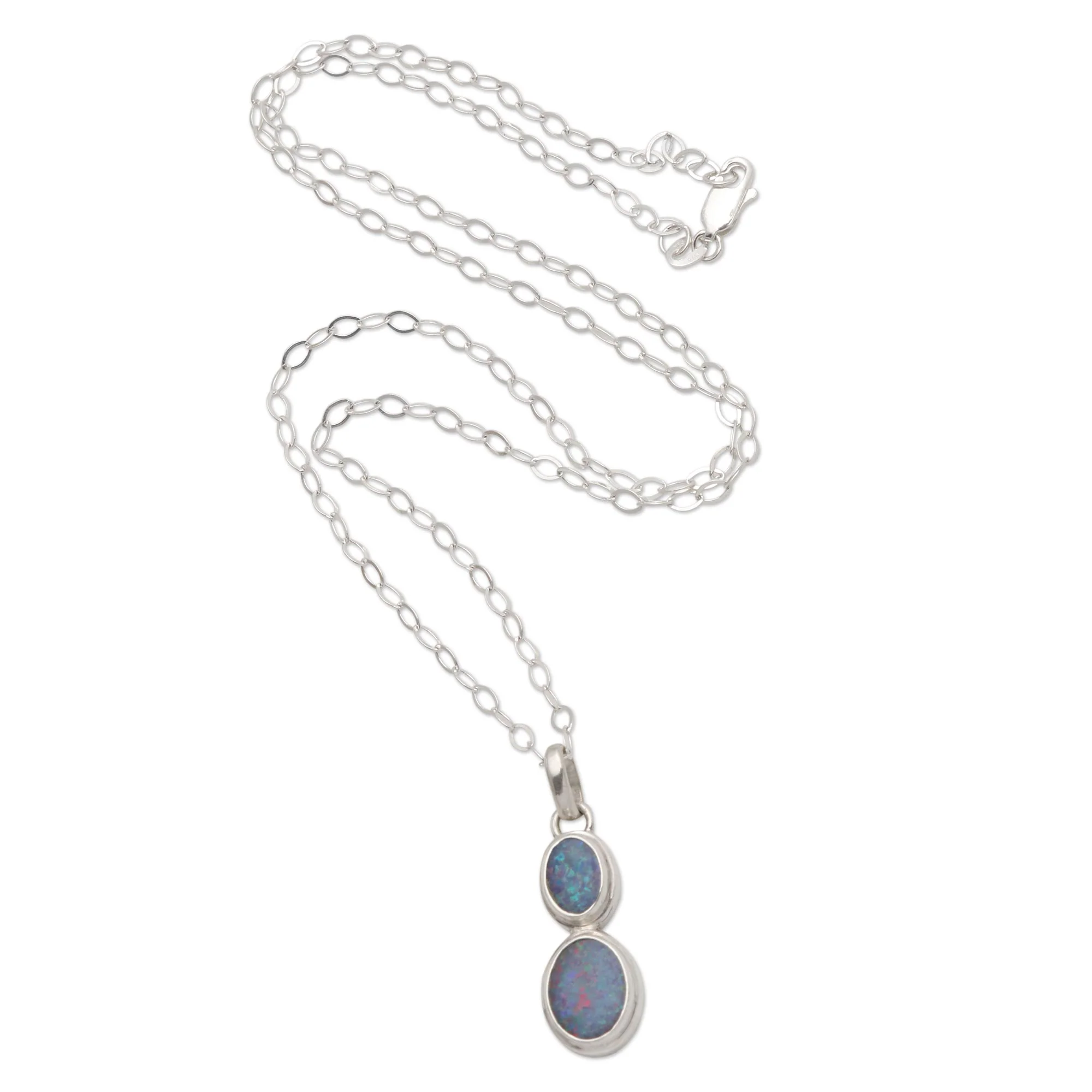 Double Rainbow Sterling Silver and Opal Pendant Necklace - Image 2