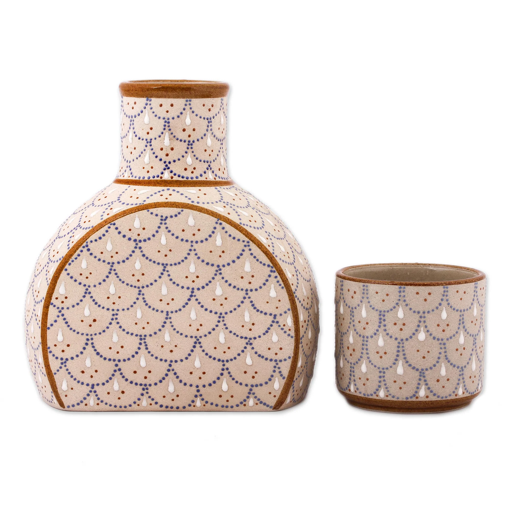 Downy Dew Grey and Beige Ceramic Decanter with Cup Lid (2-Piece Set) - Image 2