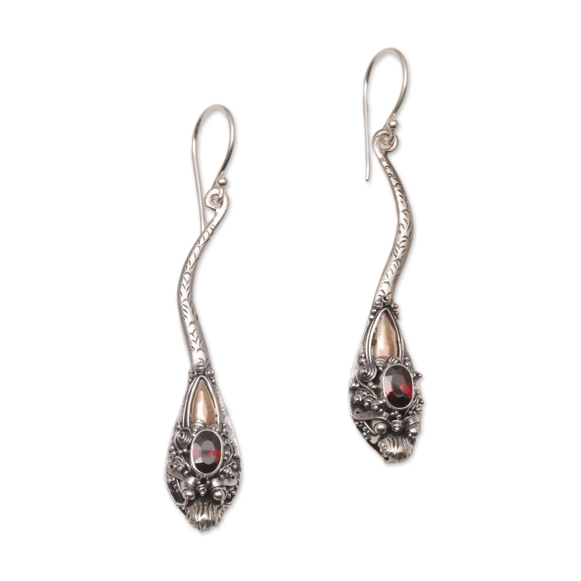 Dragon Queen Garnet and Sterling Silver Dragon Earrings with Gold Accent - Image 2