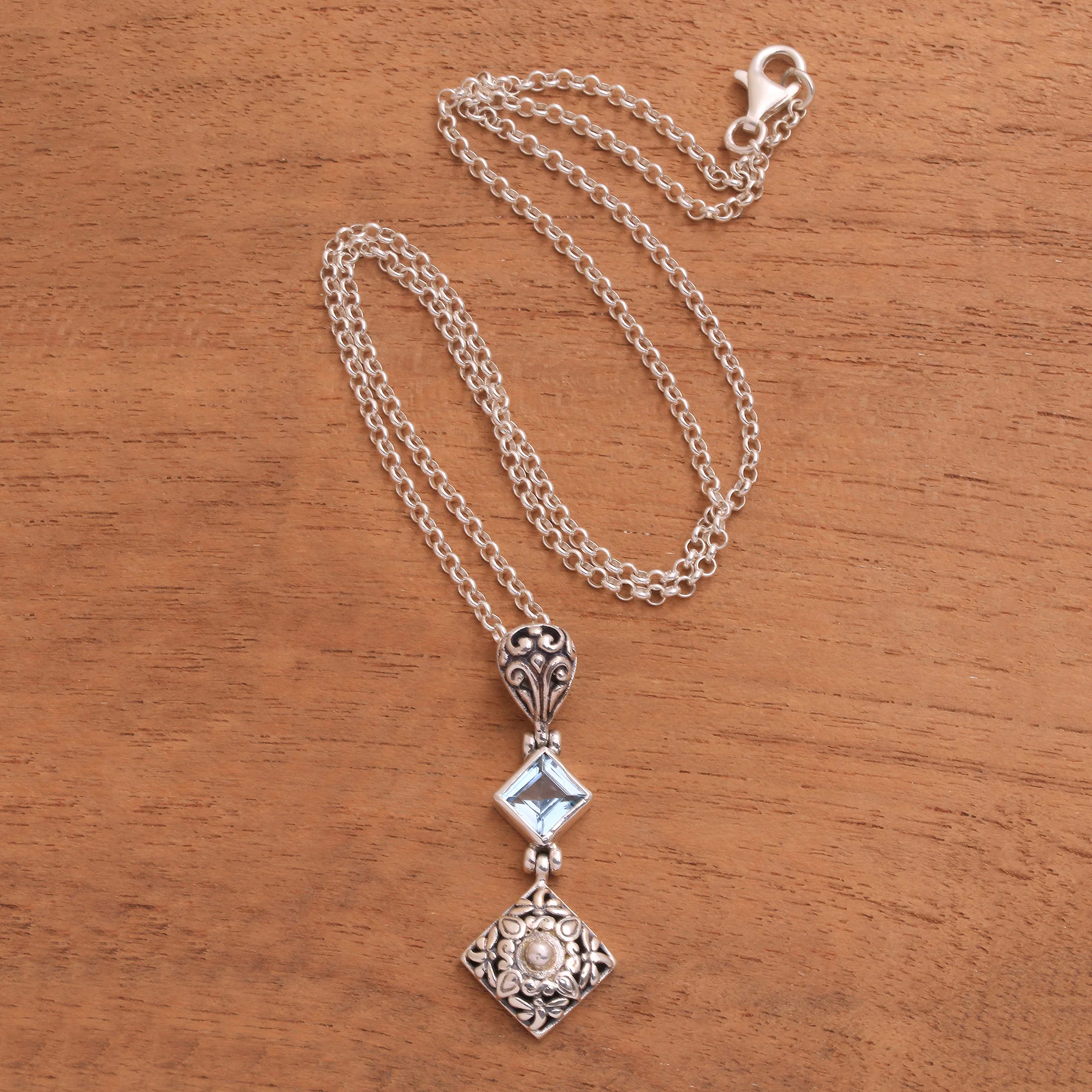 Dragonflies at Daybreak Blue Topaz and Sterling Silver Dragonfly Pendant Necklace - Image 3