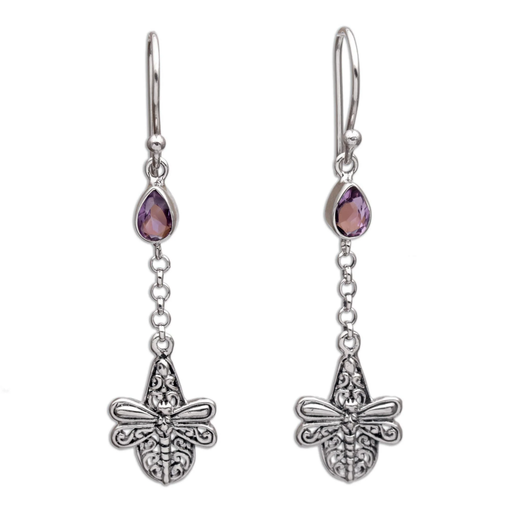 Dragonfly Altar Handmade 925 Sterling Silver Amethyst Dragonfly Earrings - Image 2