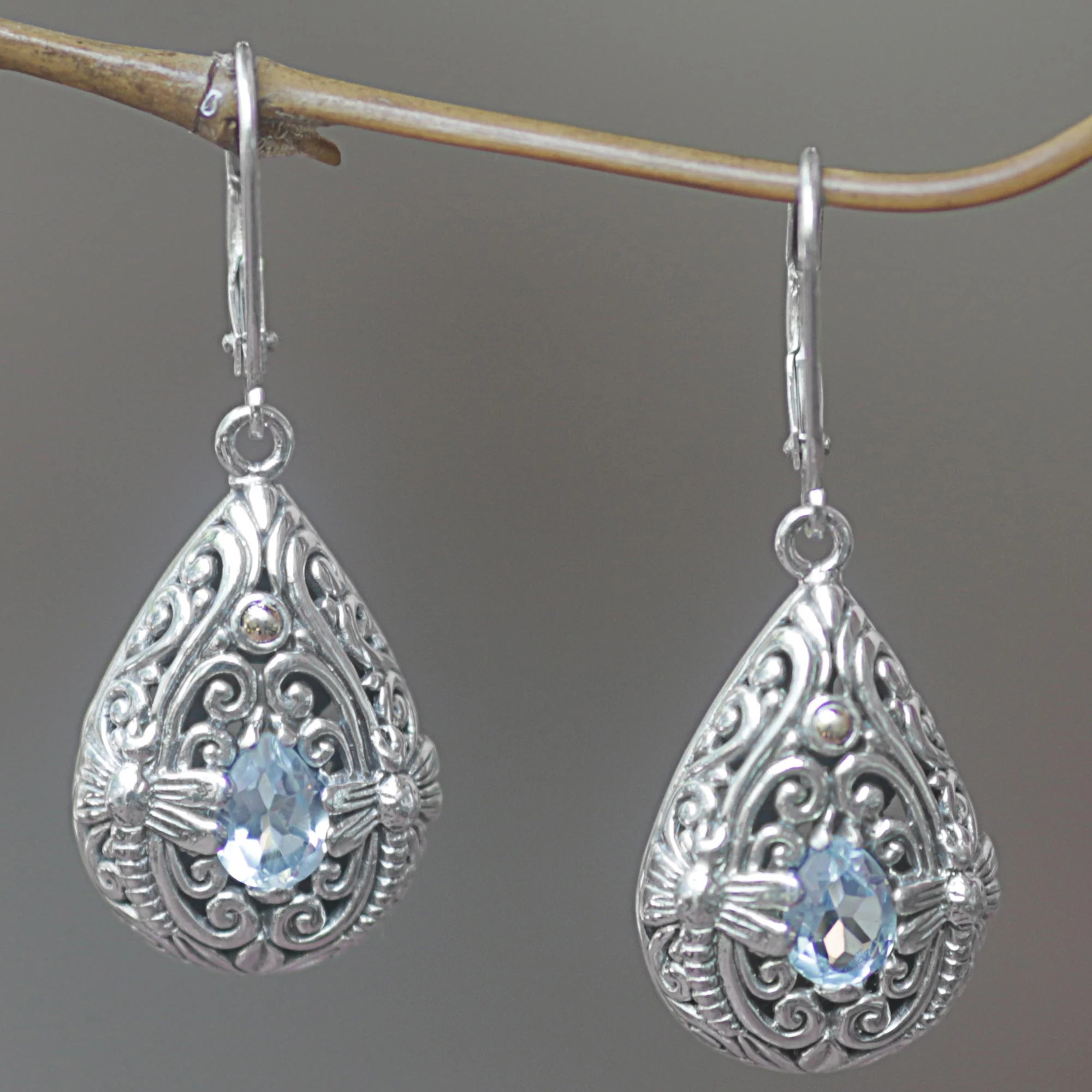 Dragonfly Duet Sterling Silver and Blue Topaz Dragonfly Dangle Earrings